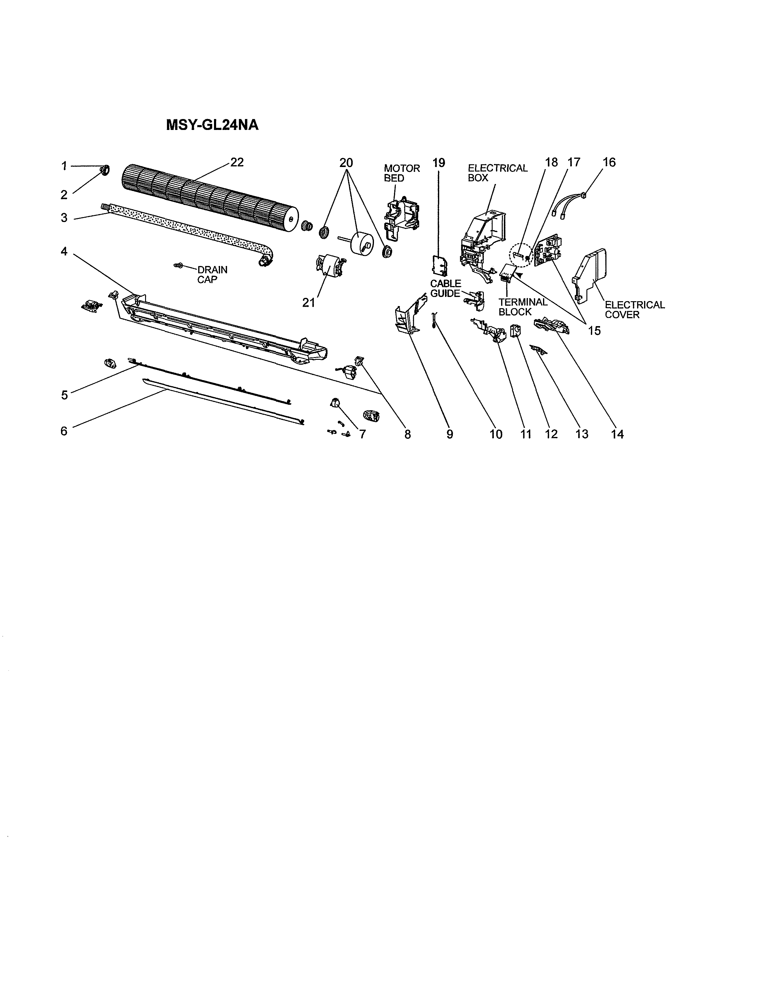 Mitsubishi MSY-GL15NA-U1 indoor electrical unit/functional parts diagram