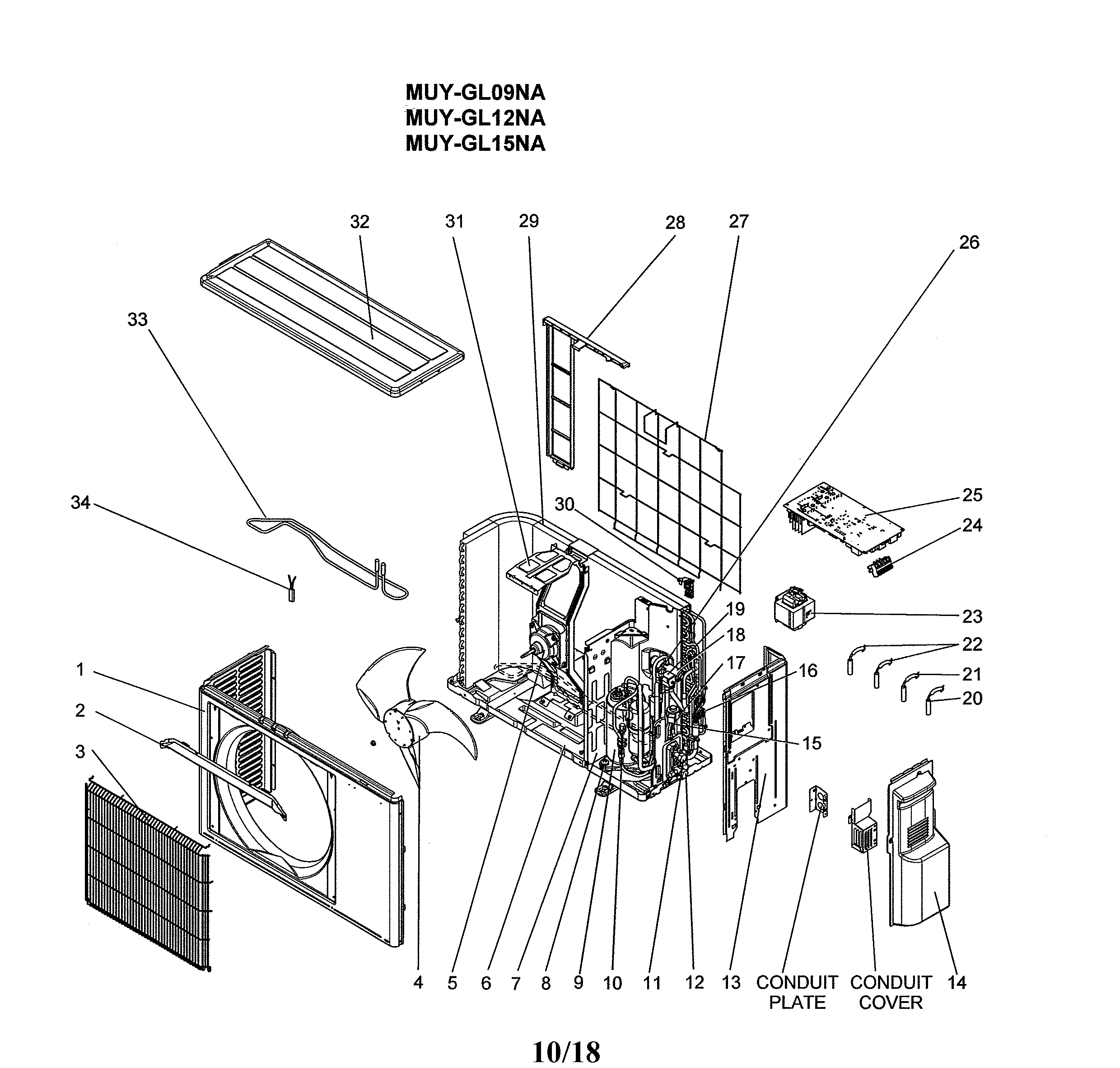 Mitsubishi MUY-GL12NA-U1 muy-gl09/12/15na-outdoor unit/electrical & functional parts diagram
