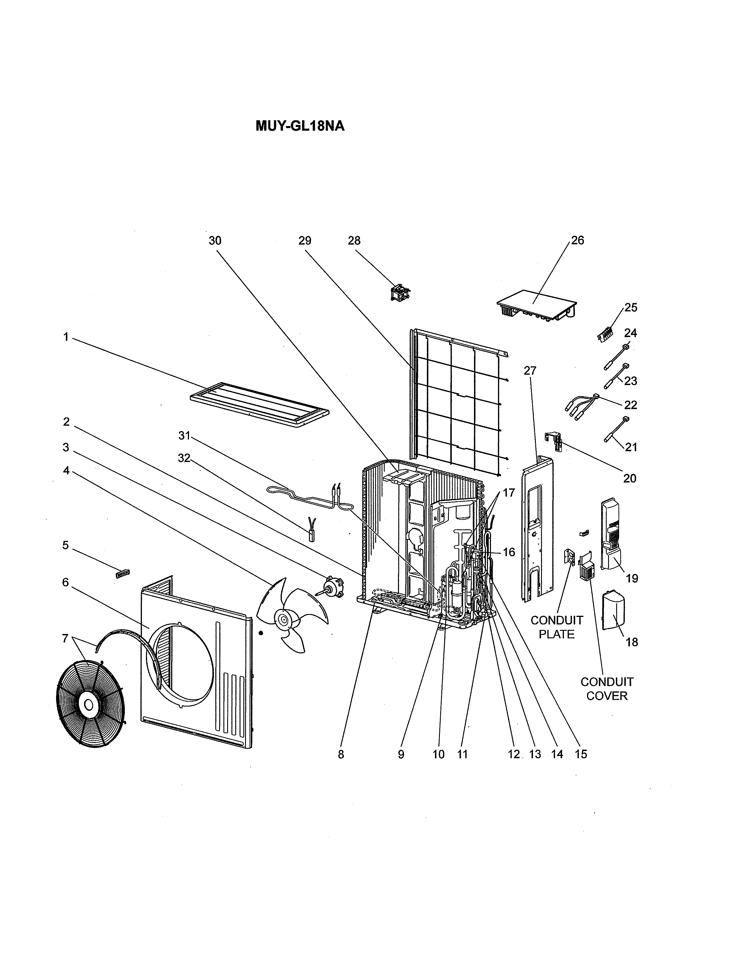 Mitsubishi MUY-GL12NA-U1 muy-gl18na-outdoor unit/electrical & functional parts diagram