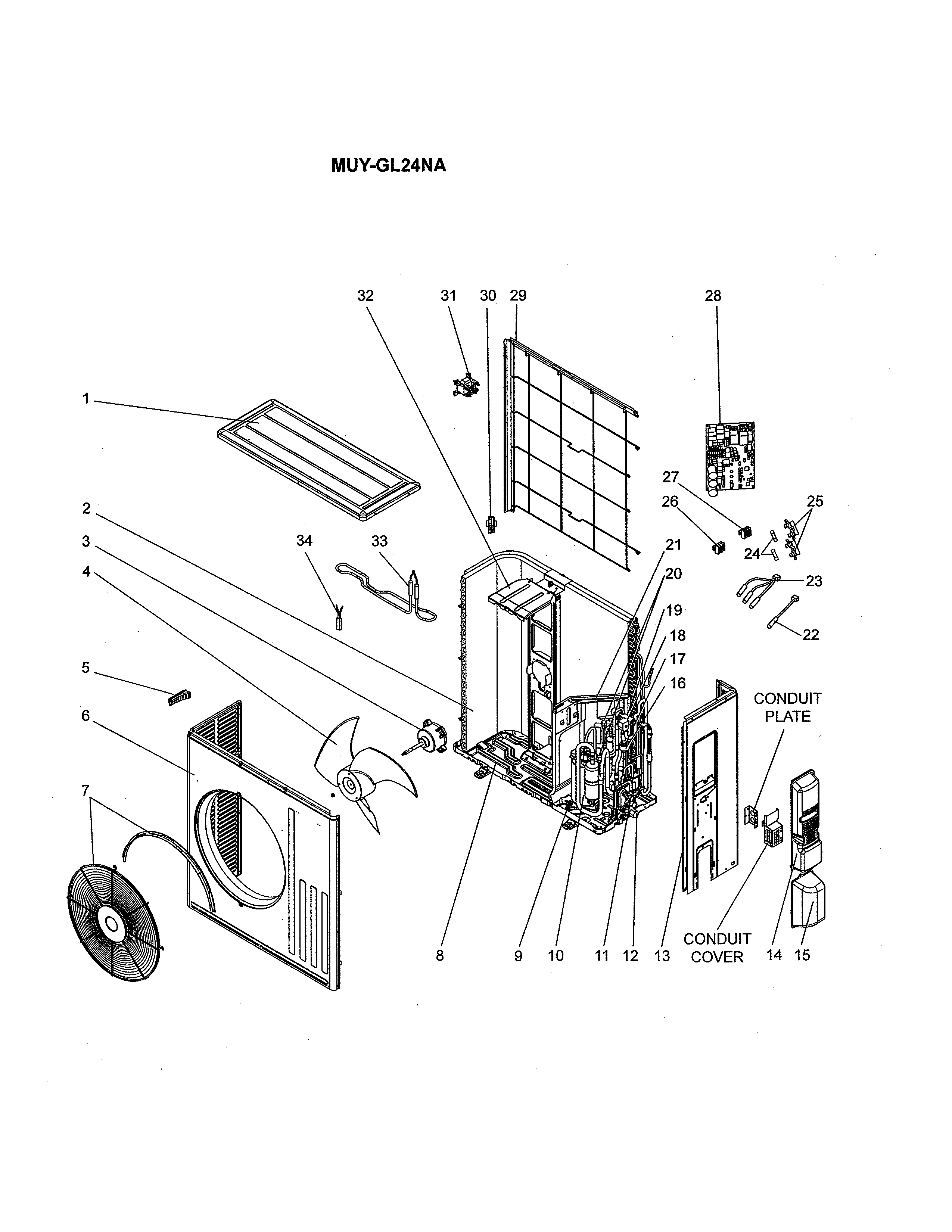 Mitsubishi MUY-GL12NA-U1 muy-gl24na-outdoor structural/electrical & functional parts diagram