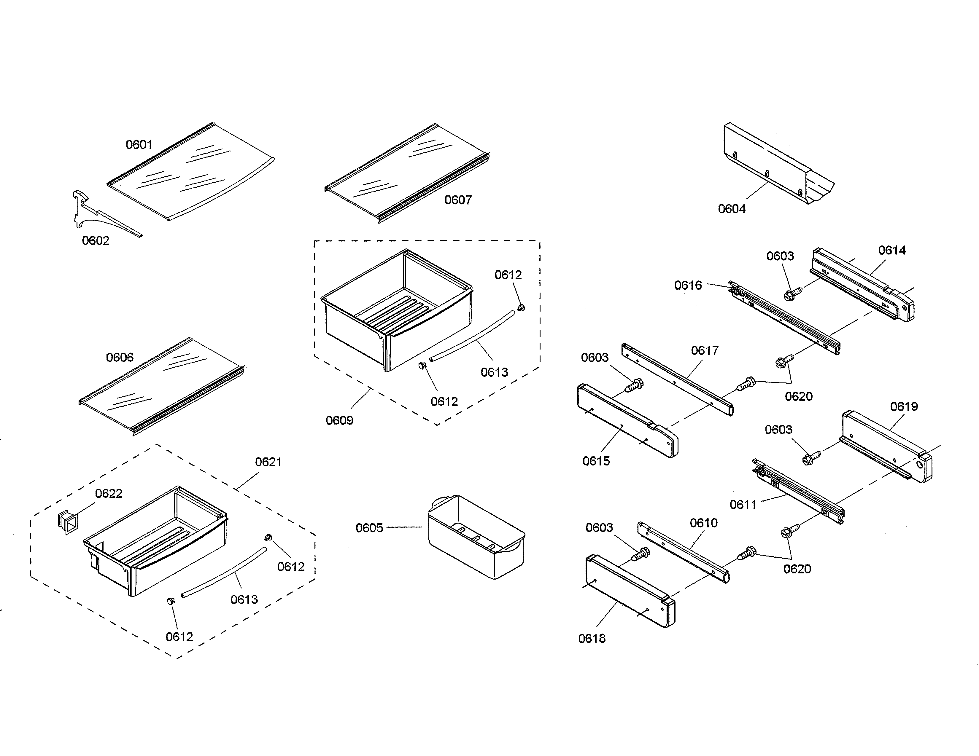 Thermador KBUIT4855E/03 crispers/shelves diagram