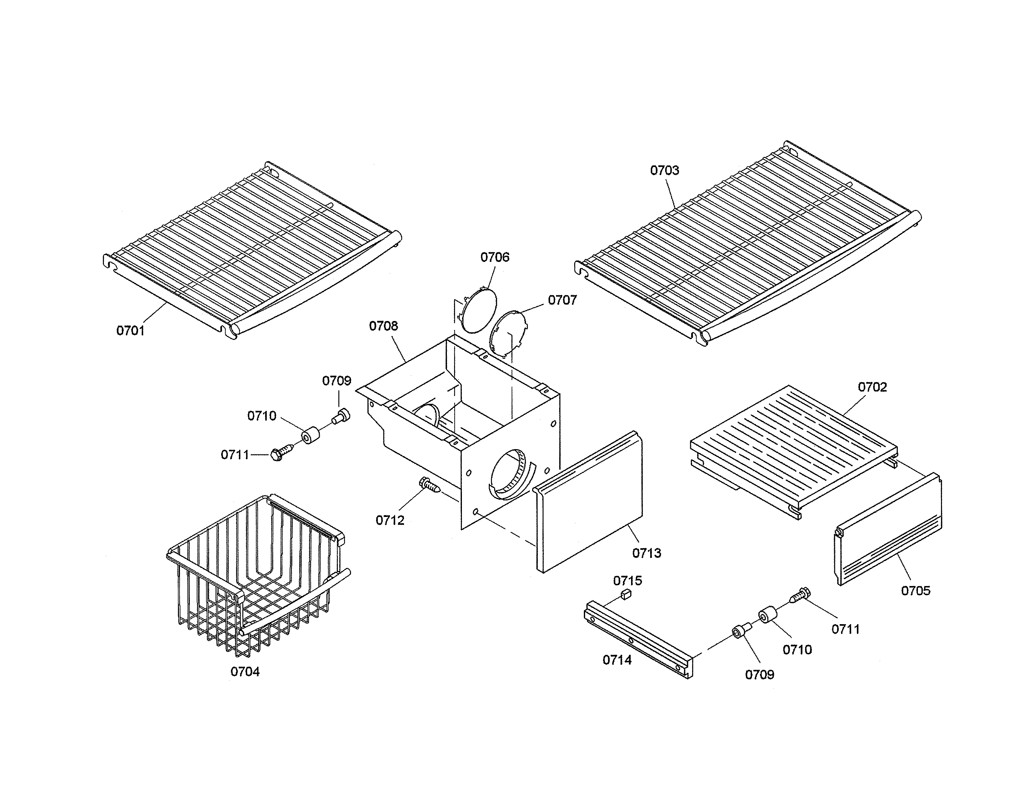 Thermador KBUIT4855E/03 wire shelf/ice container diagram