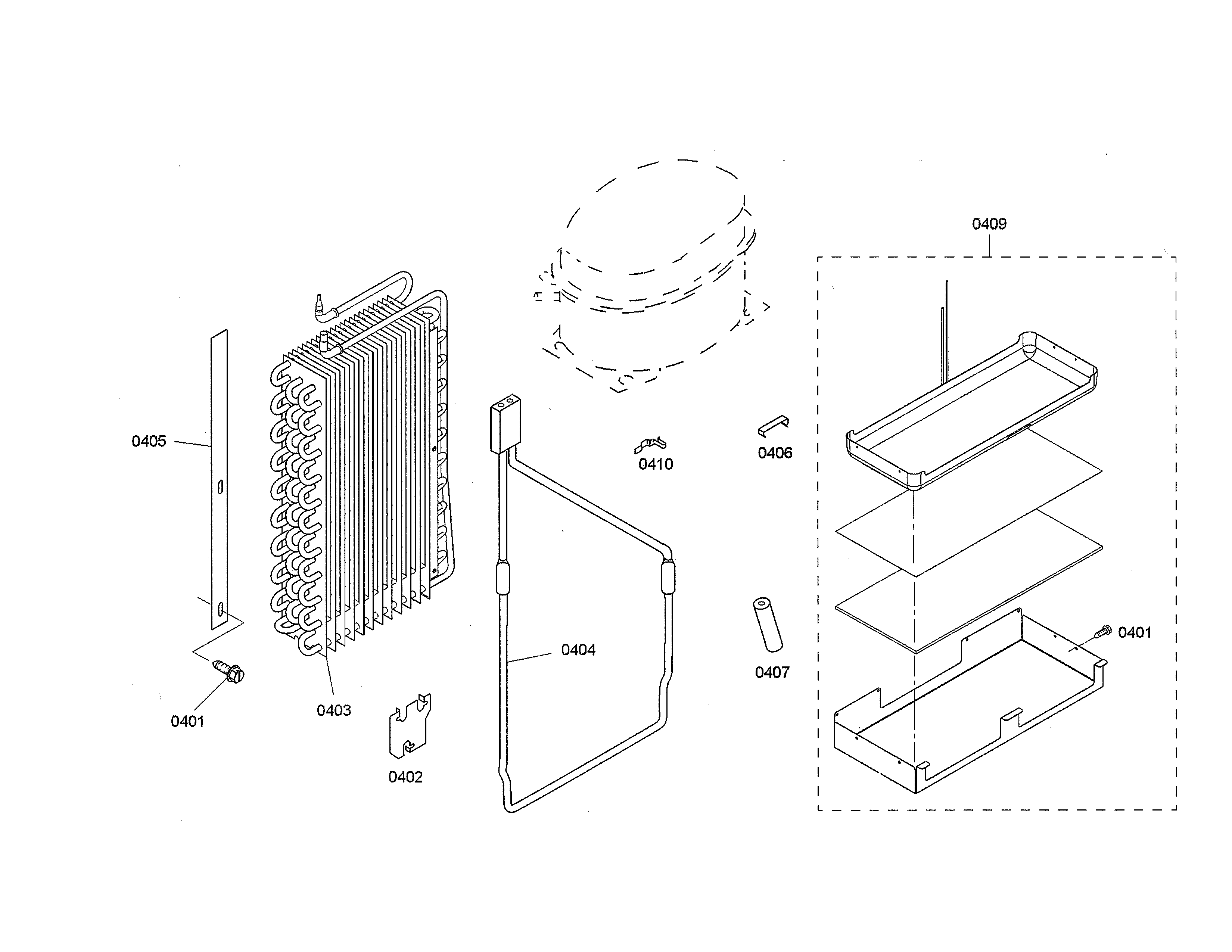 Thermador KBUIT4855E/04 evaporator/drain pan diagram