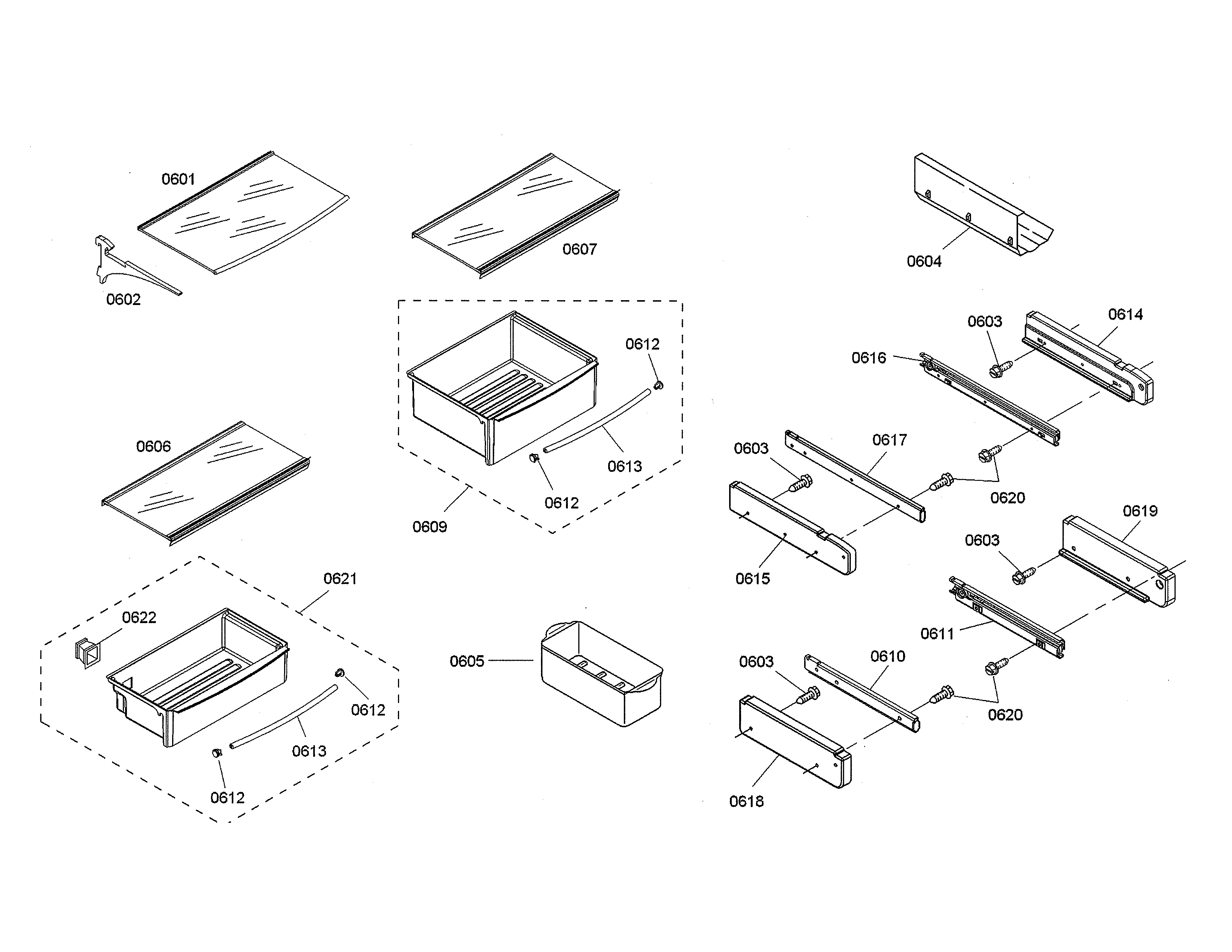 Thermador KBUIT4855E/04 crispers/shelves diagram