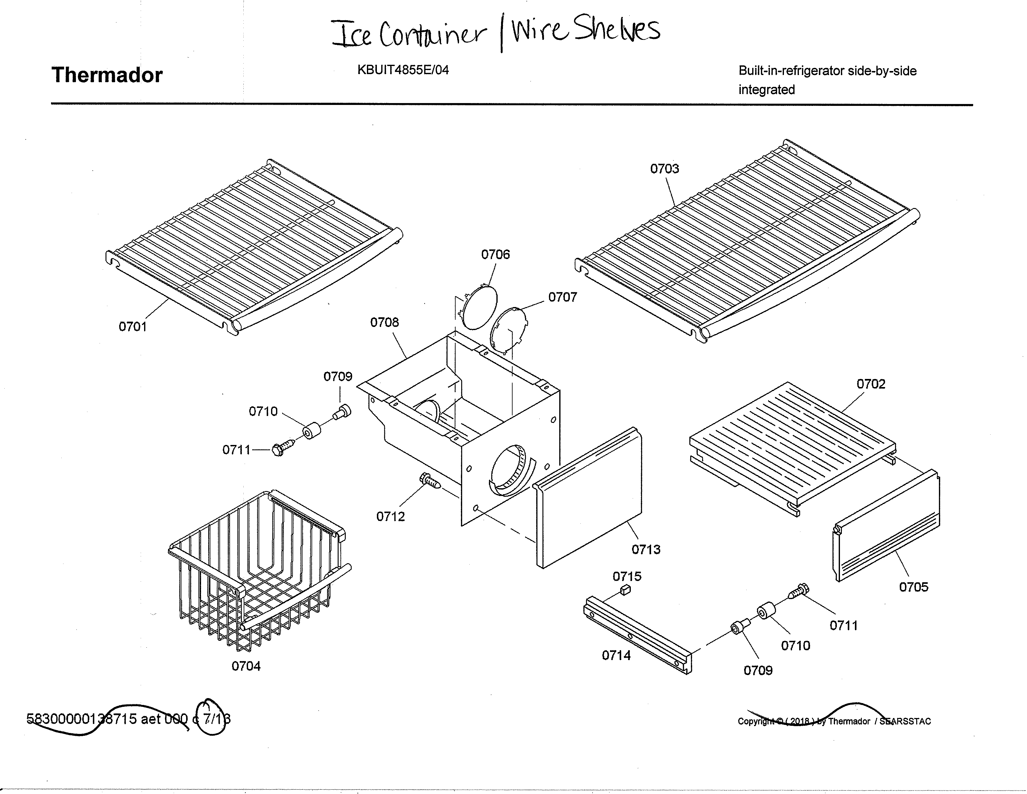Thermador KBUIT4855E/04 ice container/wire shelves diagram