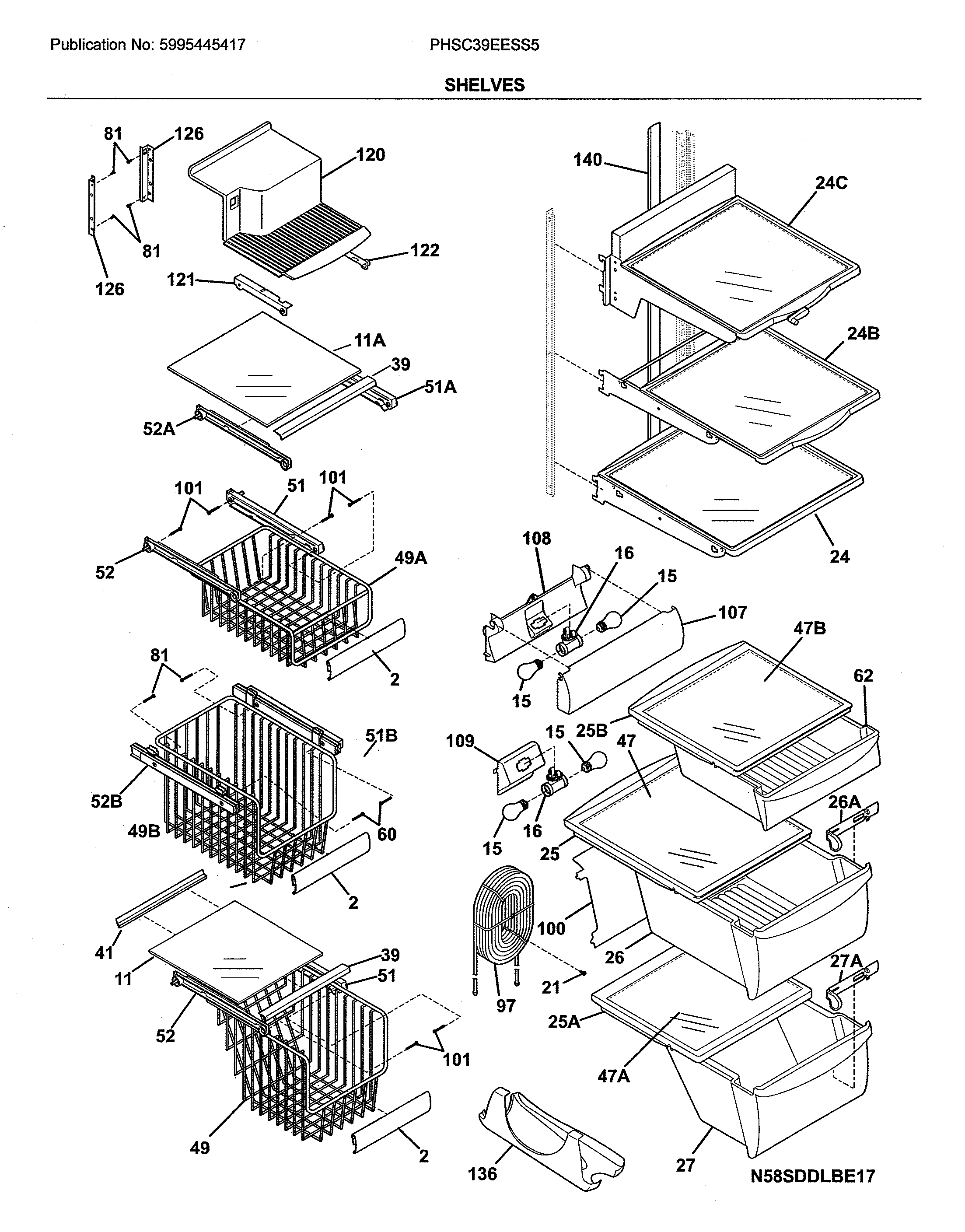 Frigidaire PHSC39EESS5 shelves diagram