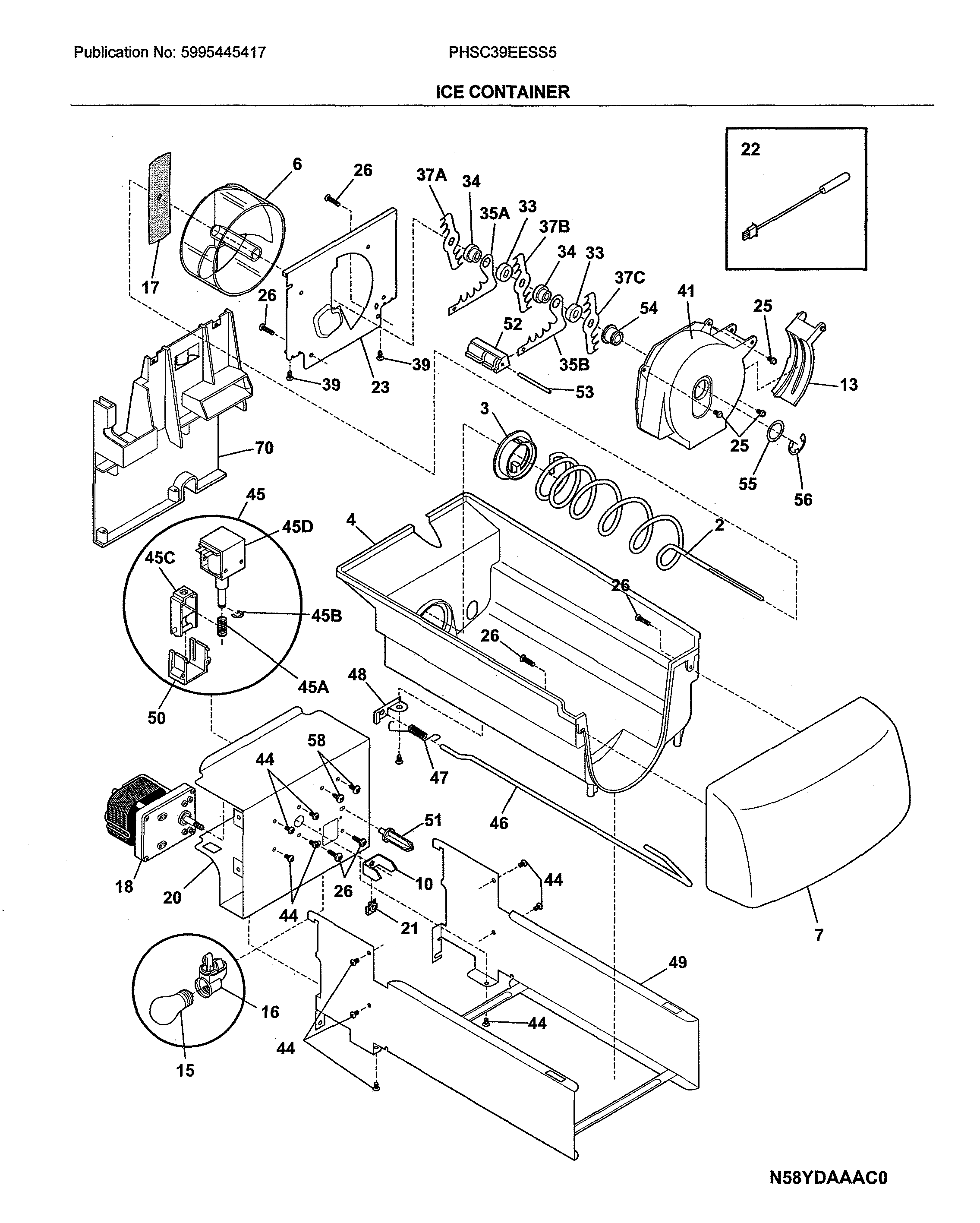 Frigidaire PHSC39EESS5 ice container diagram