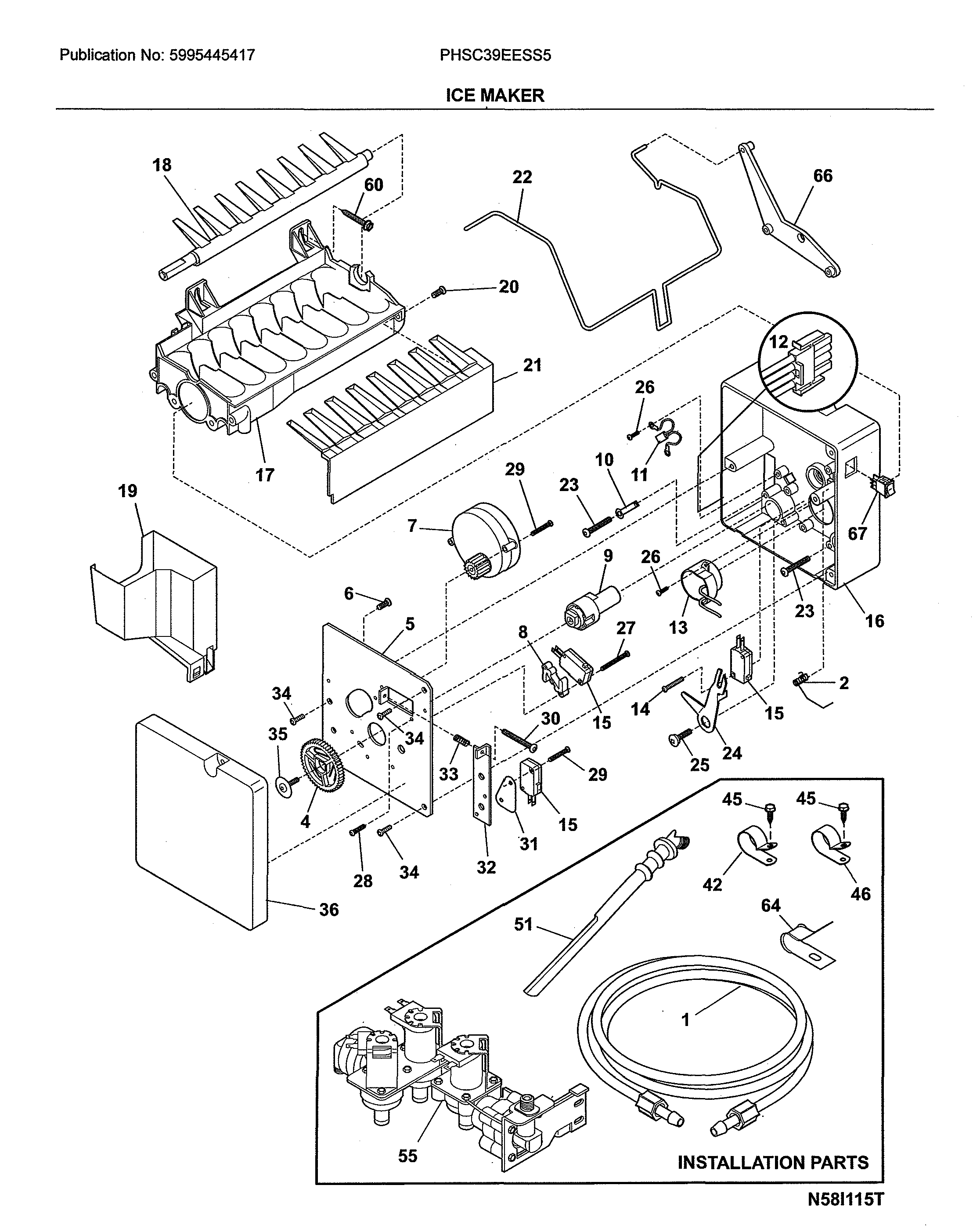 Frigidaire PHSC39EESS5 ice maker diagram