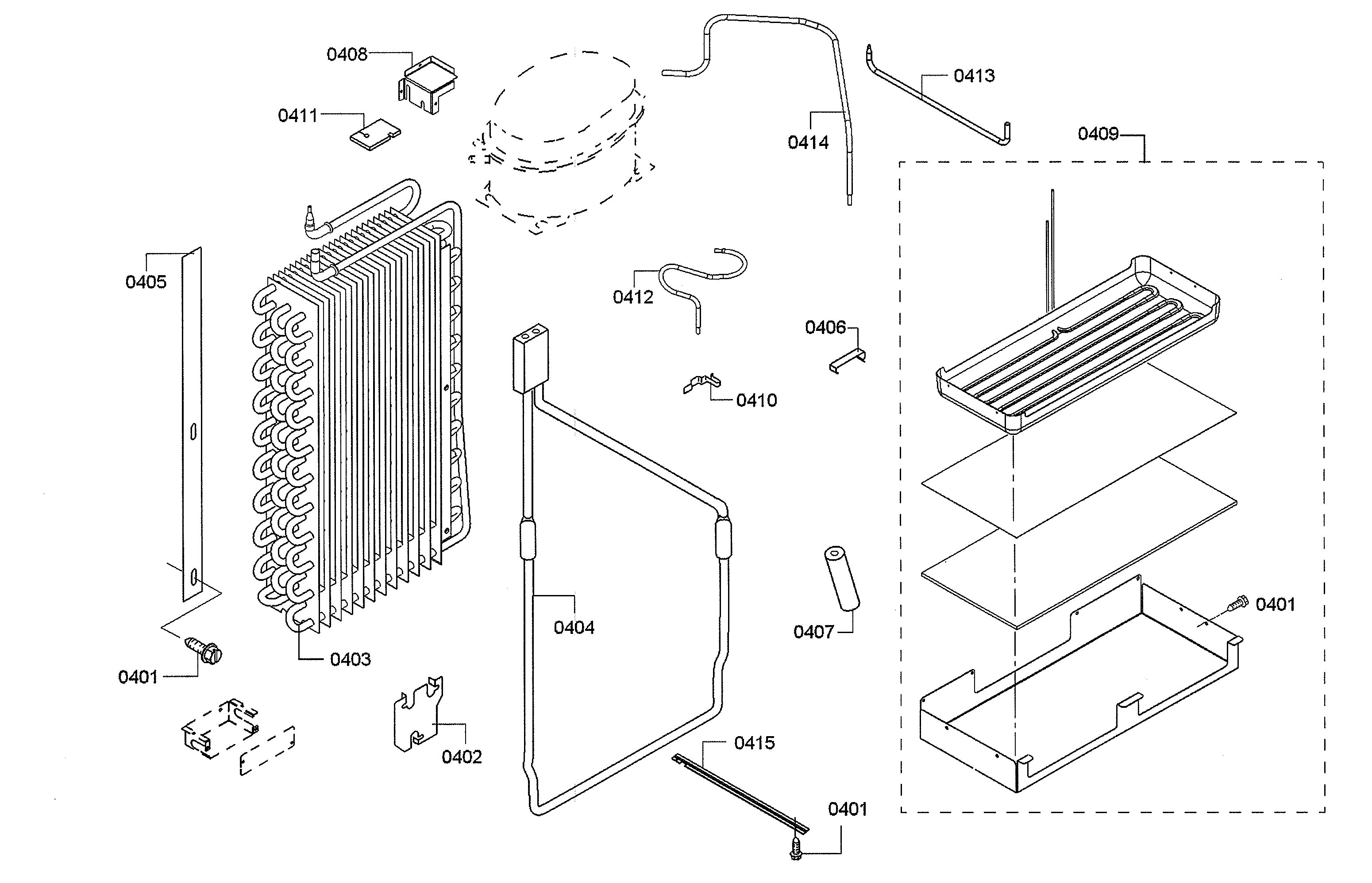 Thermador KBUIT4855E/06 drain pan/evaporator diagram