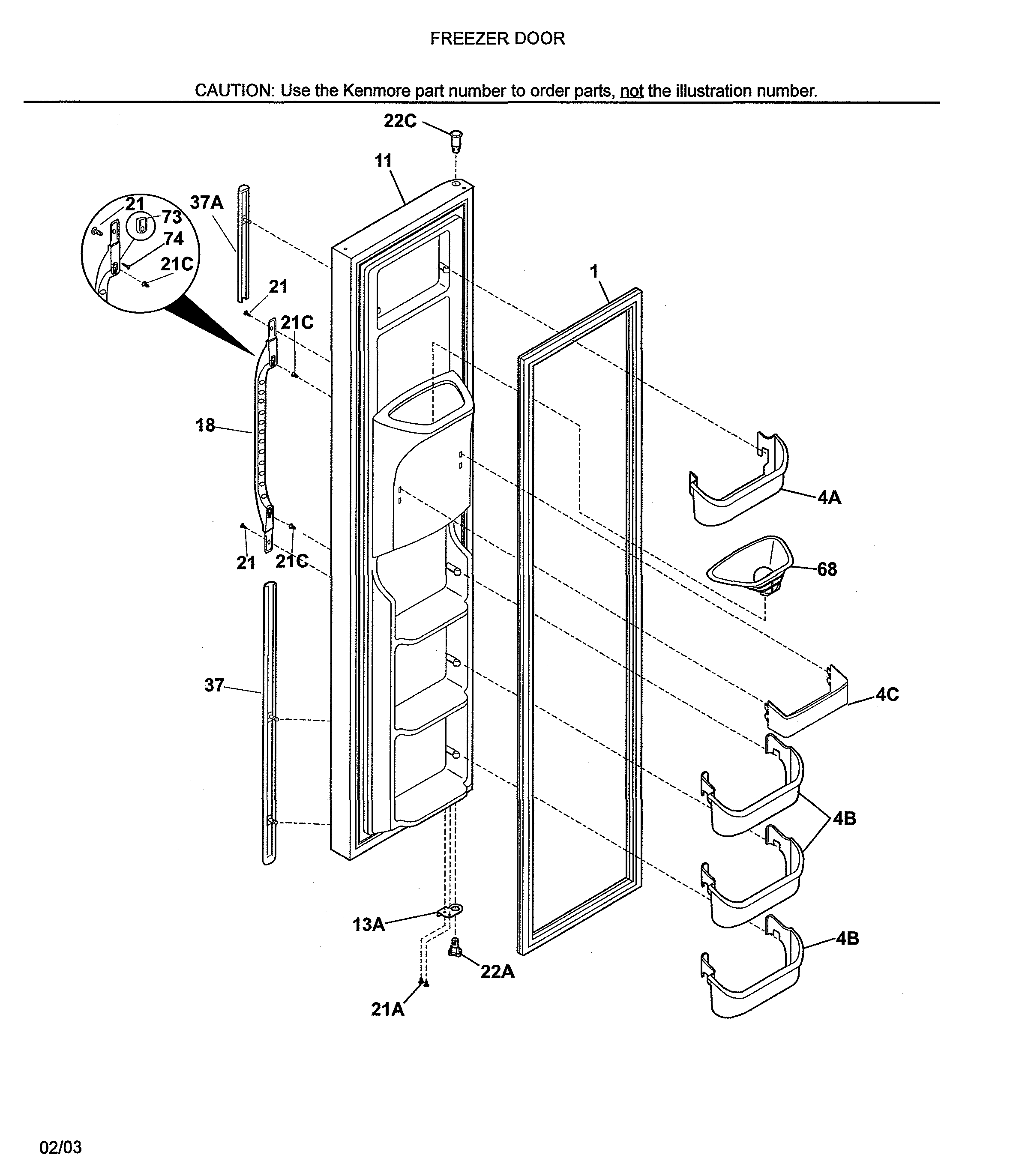 Kenmore 25353679302 freezer door diagram