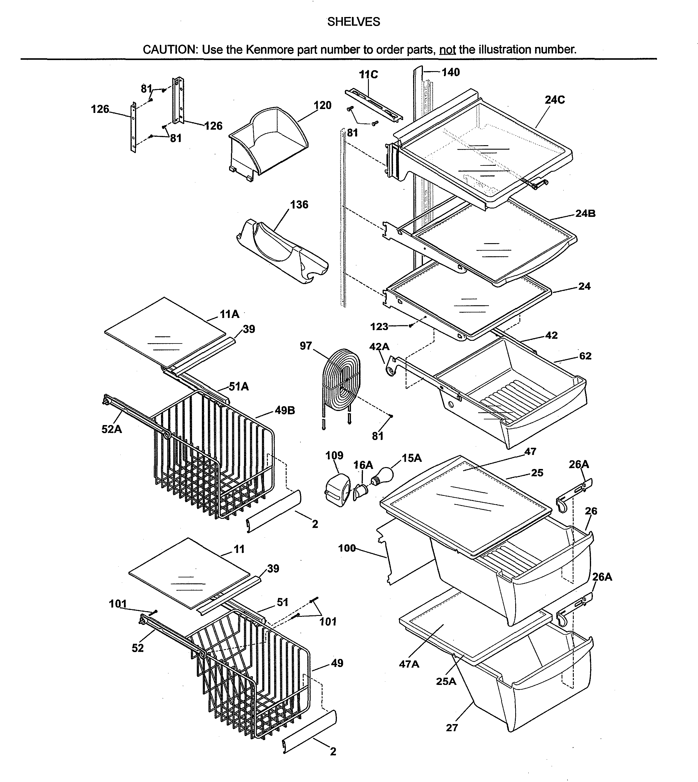 Kenmore 25353679302 shelves diagram