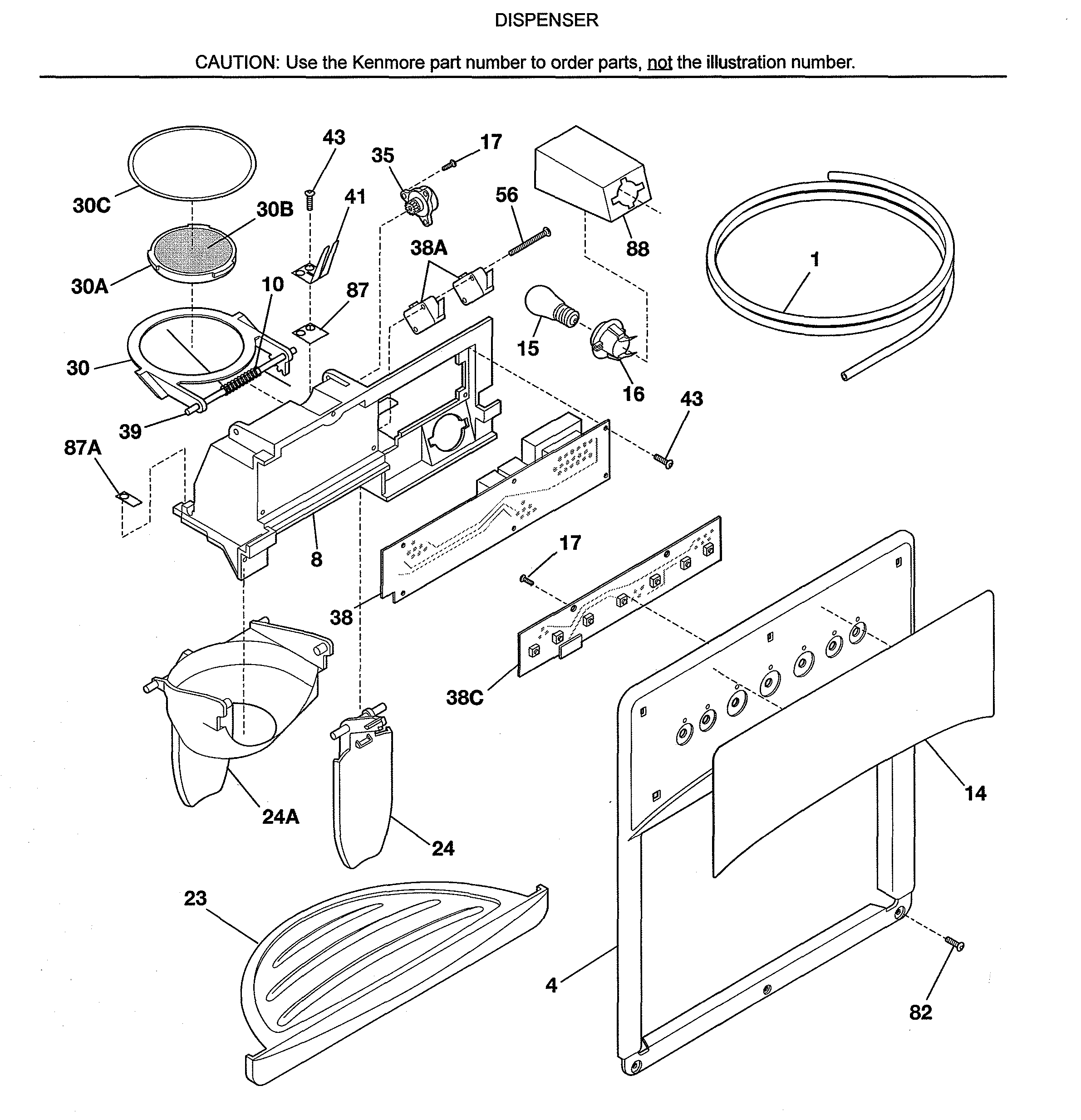 Kenmore 25353679302 dispenser diagram