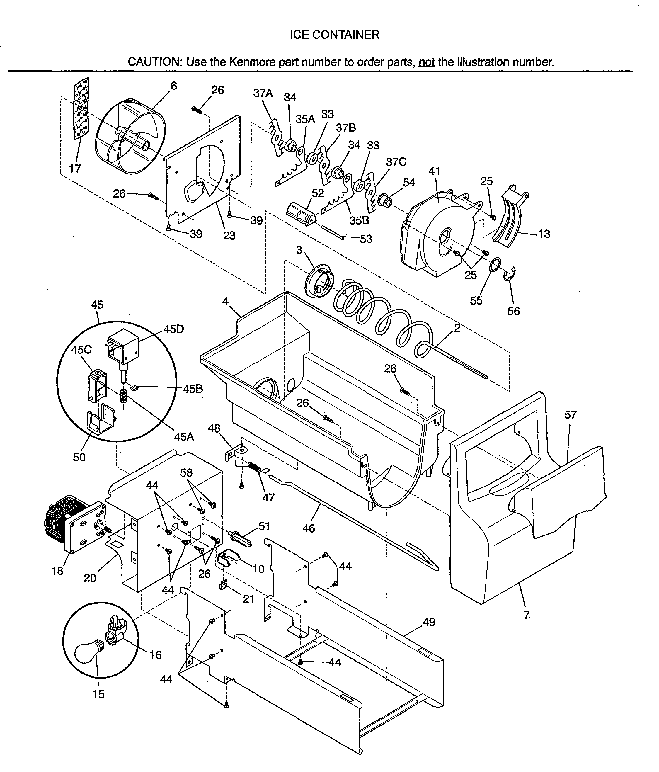Kenmore 25353679302 ice container diagram