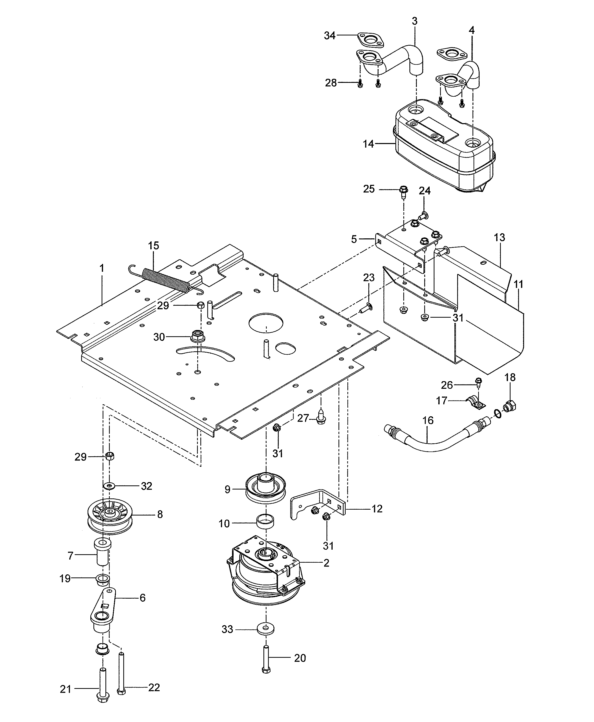 Husqvarna Z142-967924801-00 engine mounting/guards/muffler diagram
