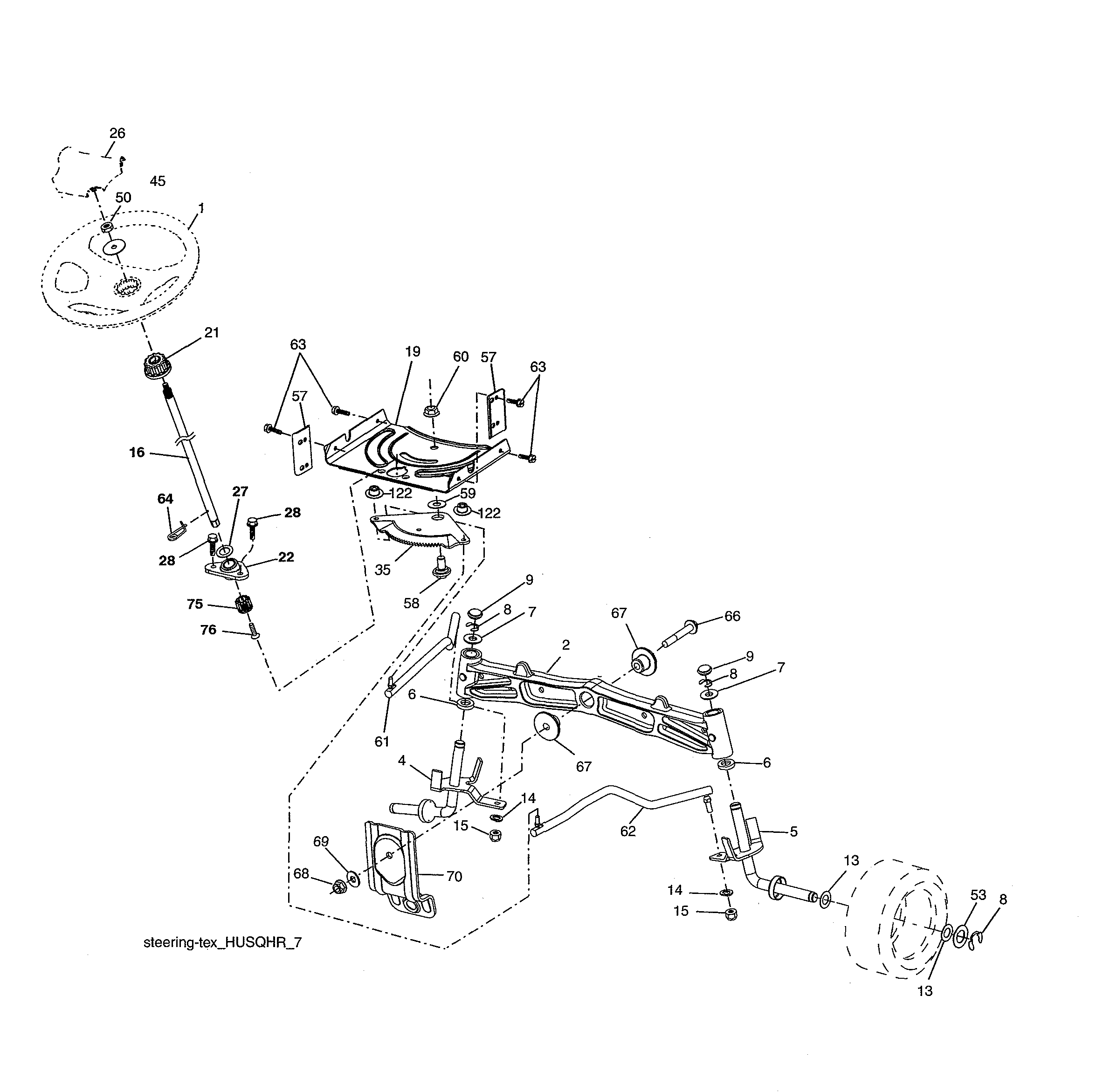 Husqvarna YTH20K46-96043027700 steering assembly diagram