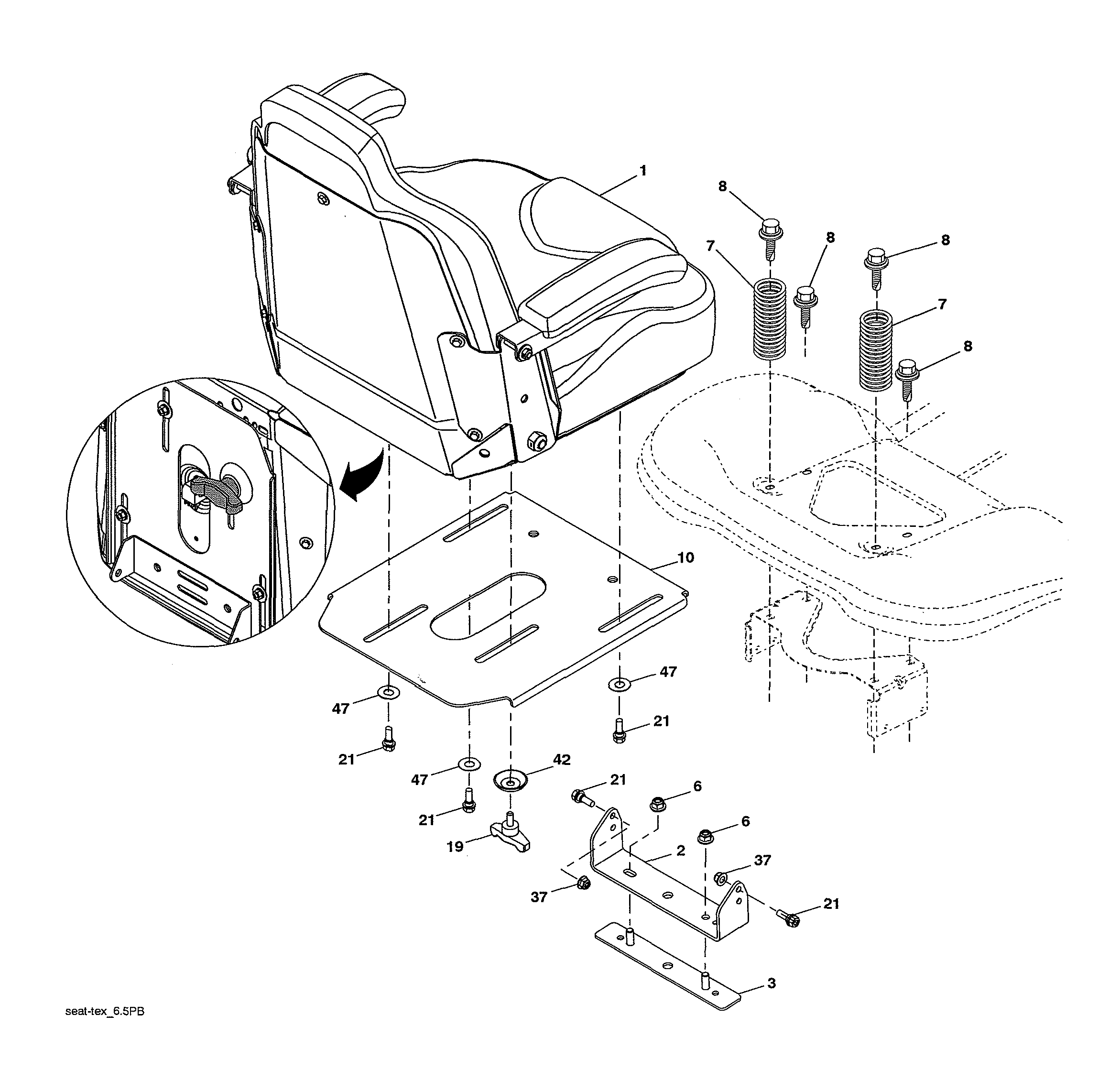Husqvarna TS354X-96043029500 seat assembly diagram
