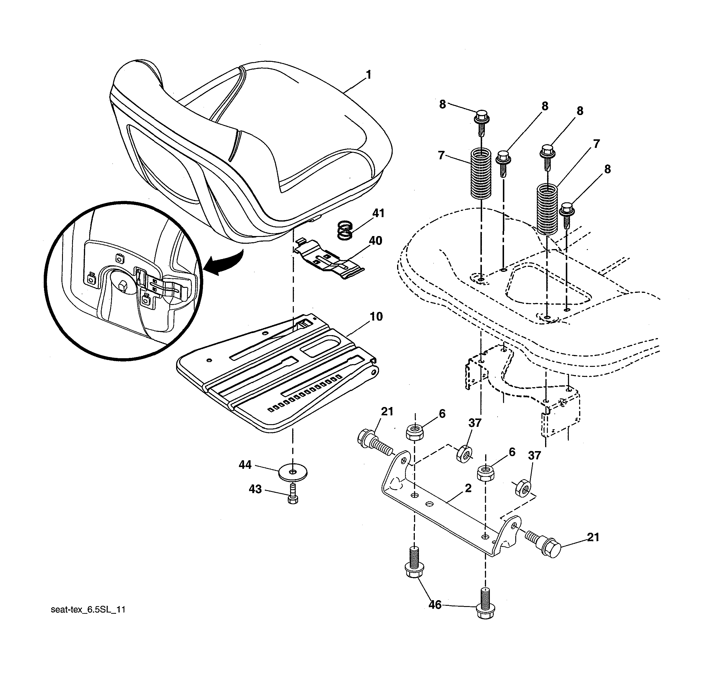 Poulan PB20A46-96042016701 seat assembly diagram