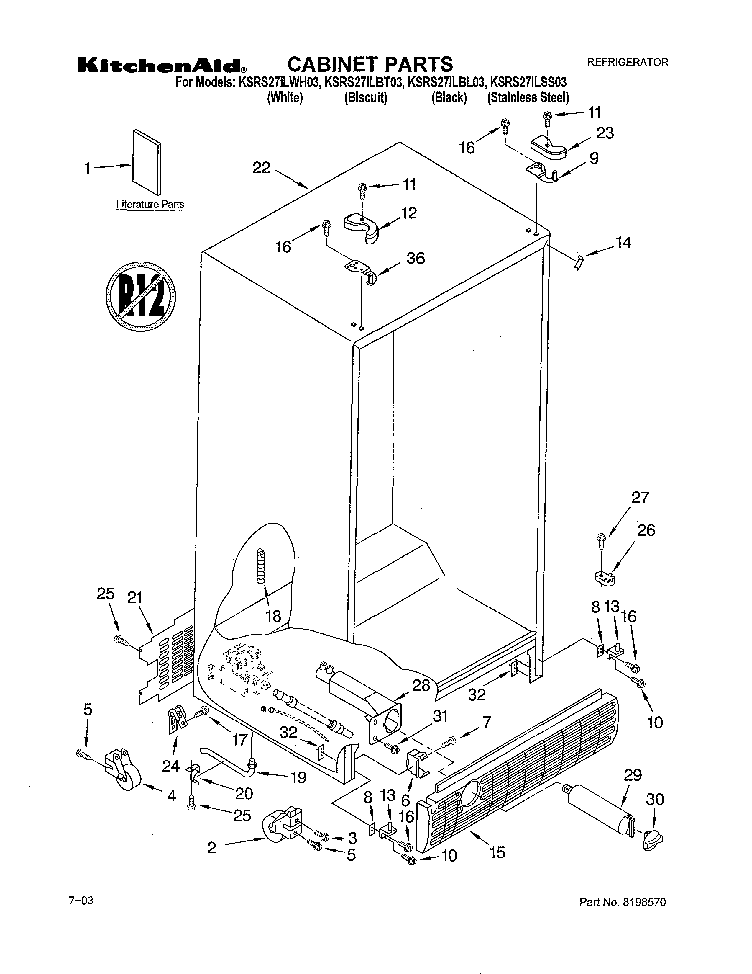 KitchenAid KSRS27ILBT03 cabinet diagram