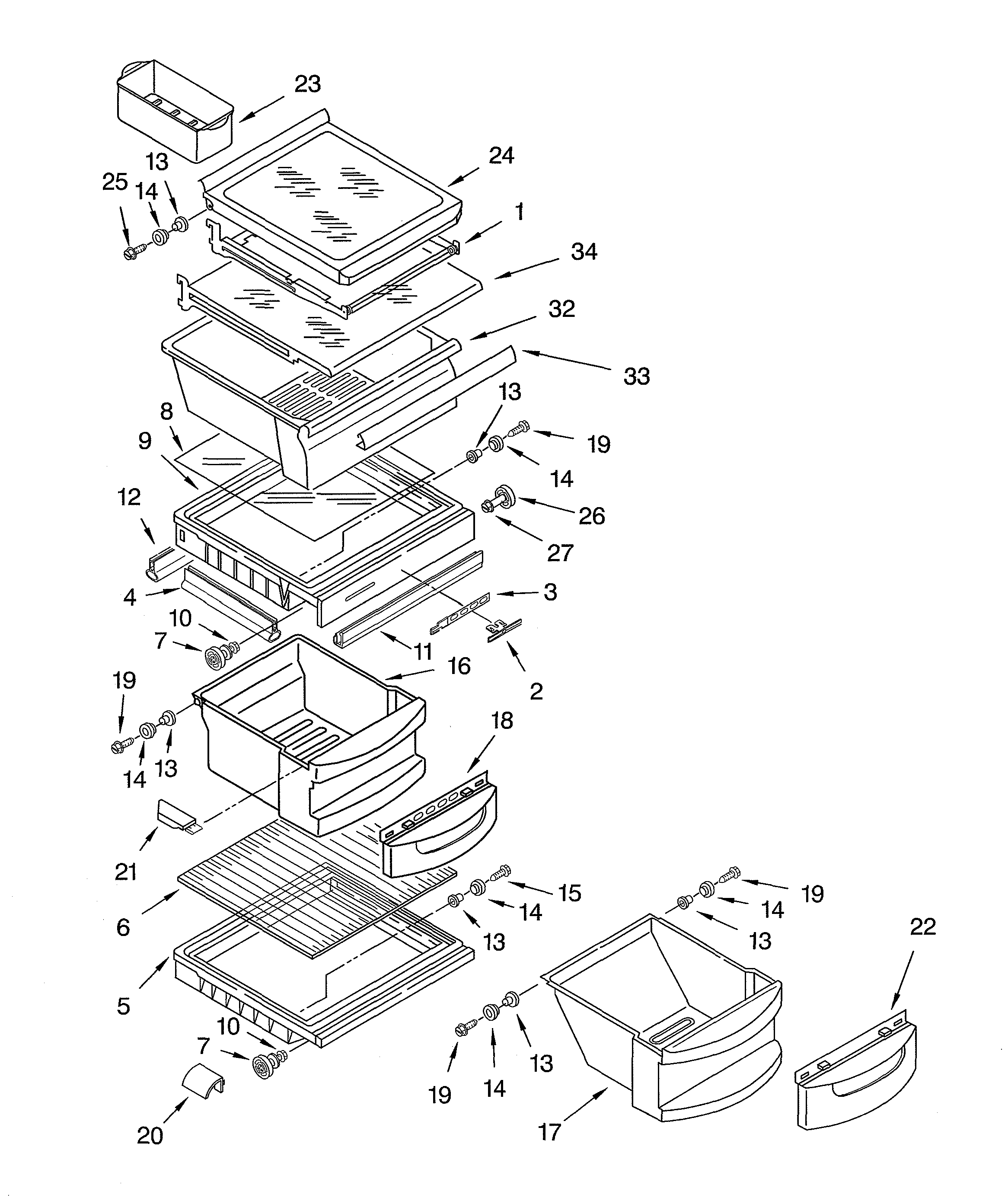 KitchenAid KSRS27ILBT03 refrigerator shelf diagram
