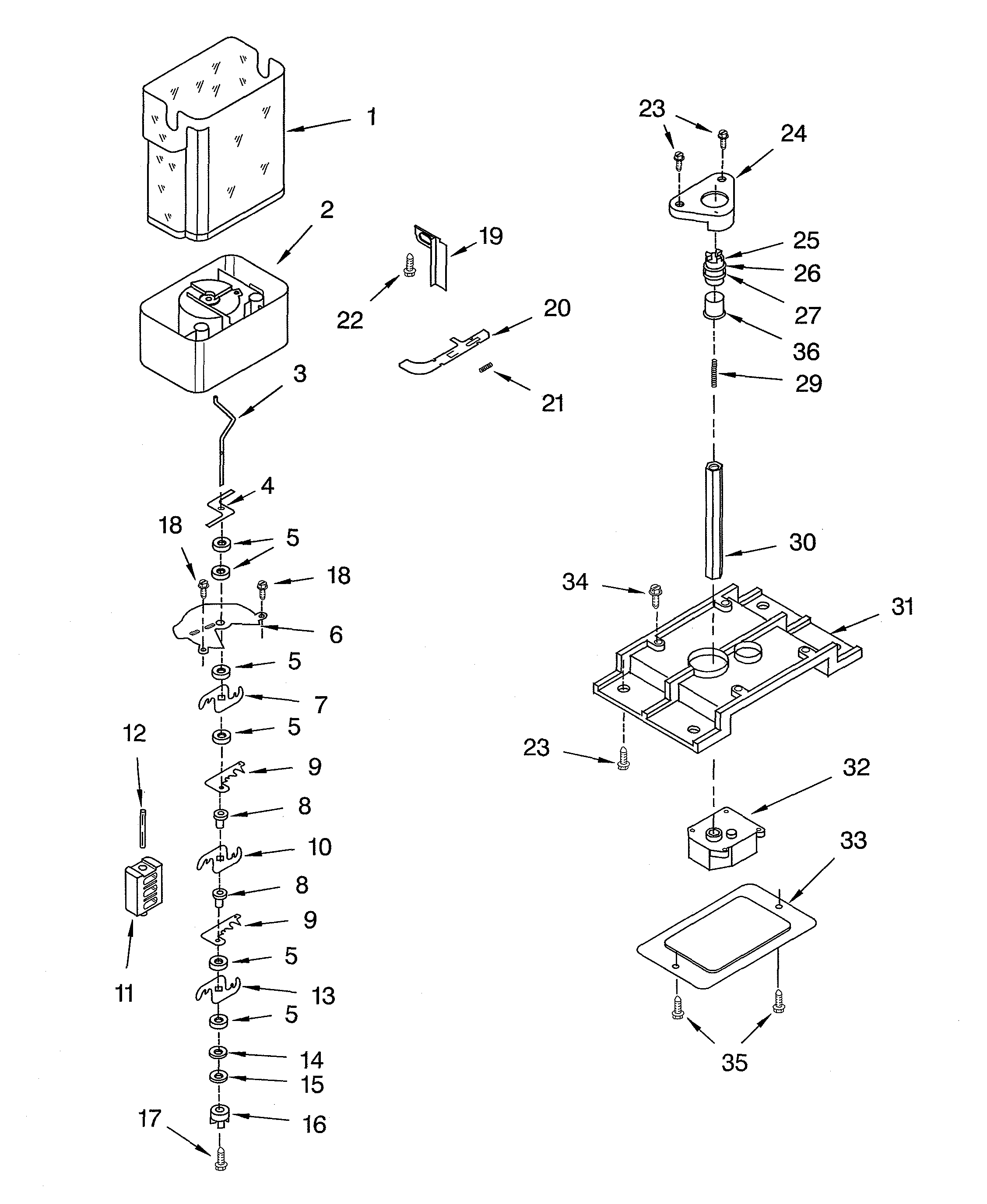 KitchenAid KSRS27ILBT03 motor & ice container diagram