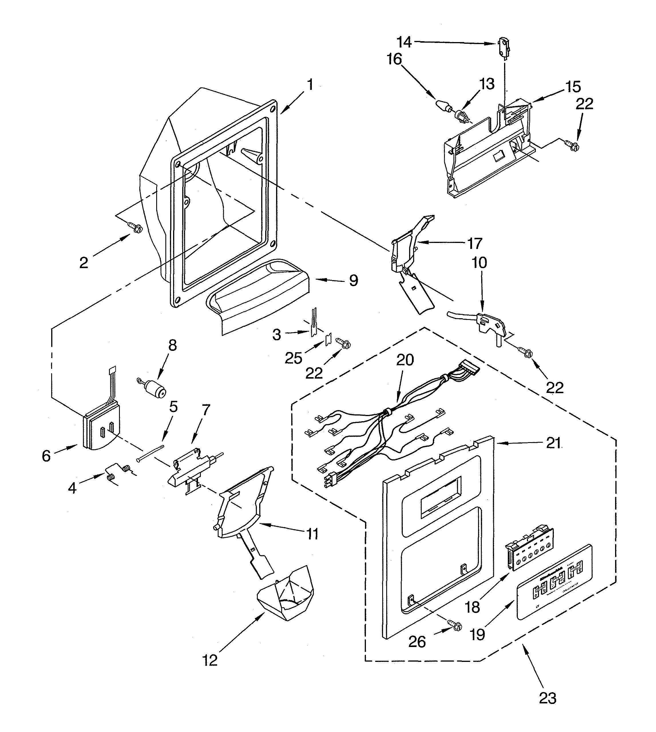 KitchenAid KSRS27ILBT03 dispenser front diagram