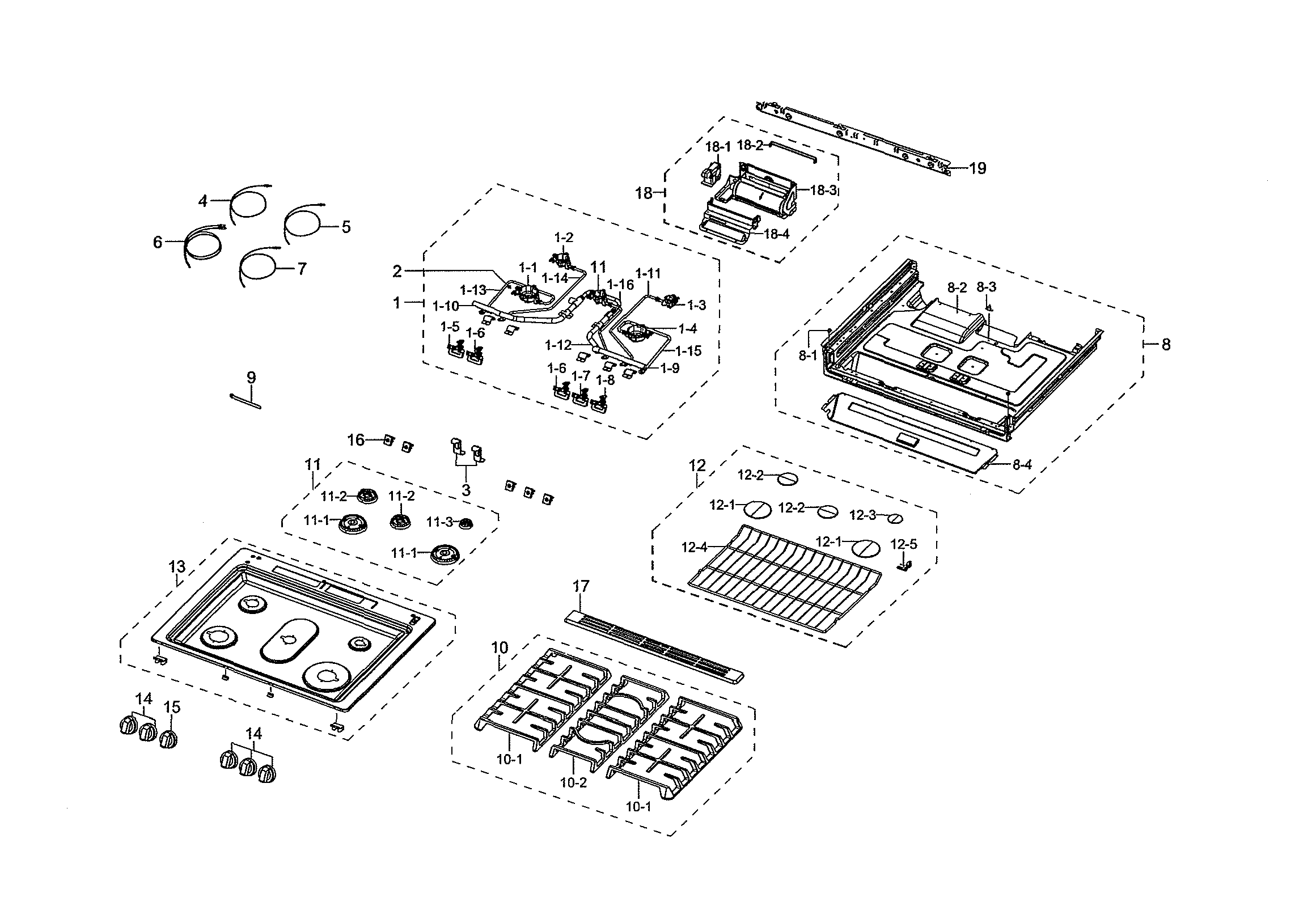 Samsung NX58R9421SS/AA-00 cooktop assembly diagram