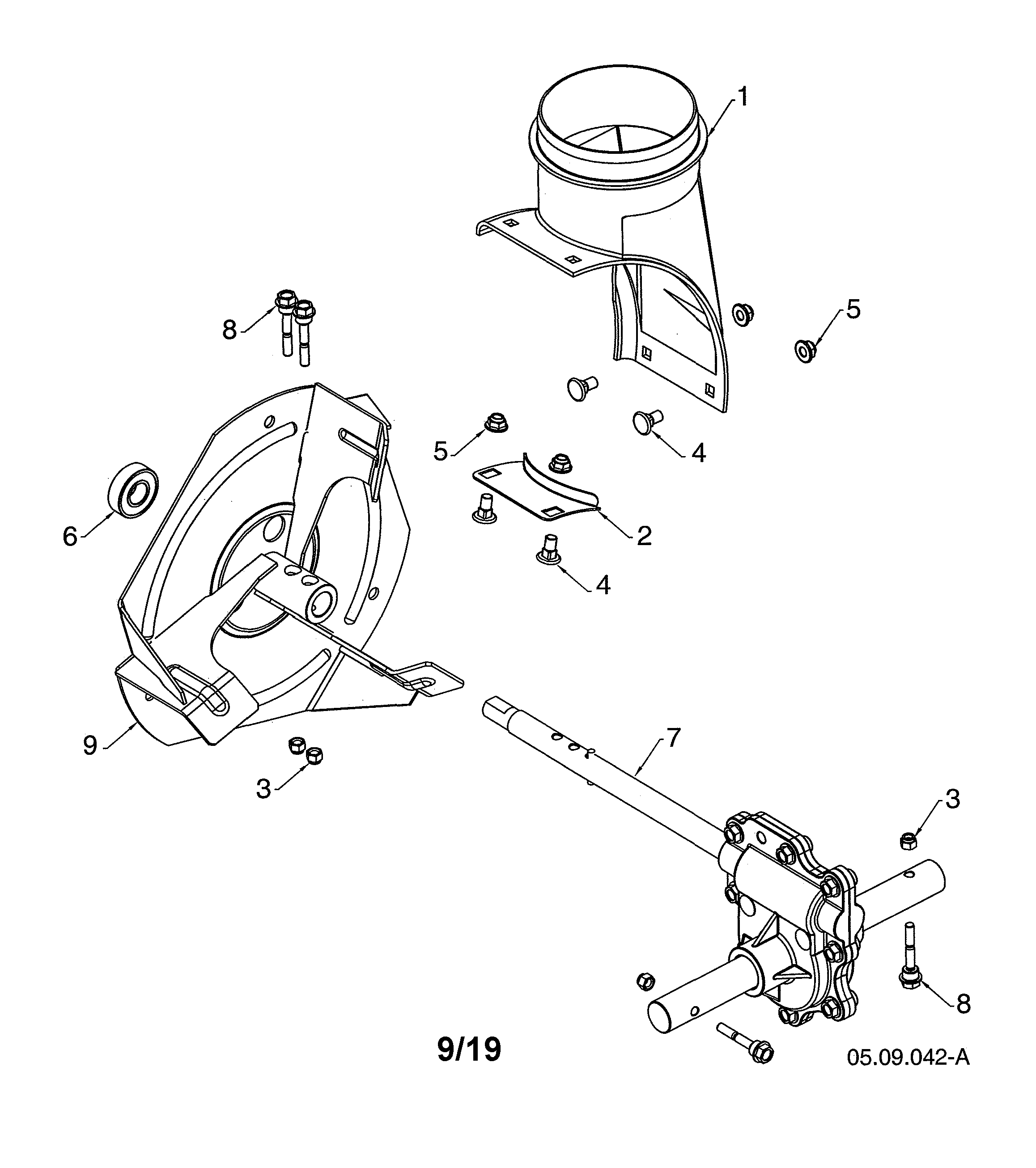 Husqvarna 96193012204 chute discharge/impeller diagram