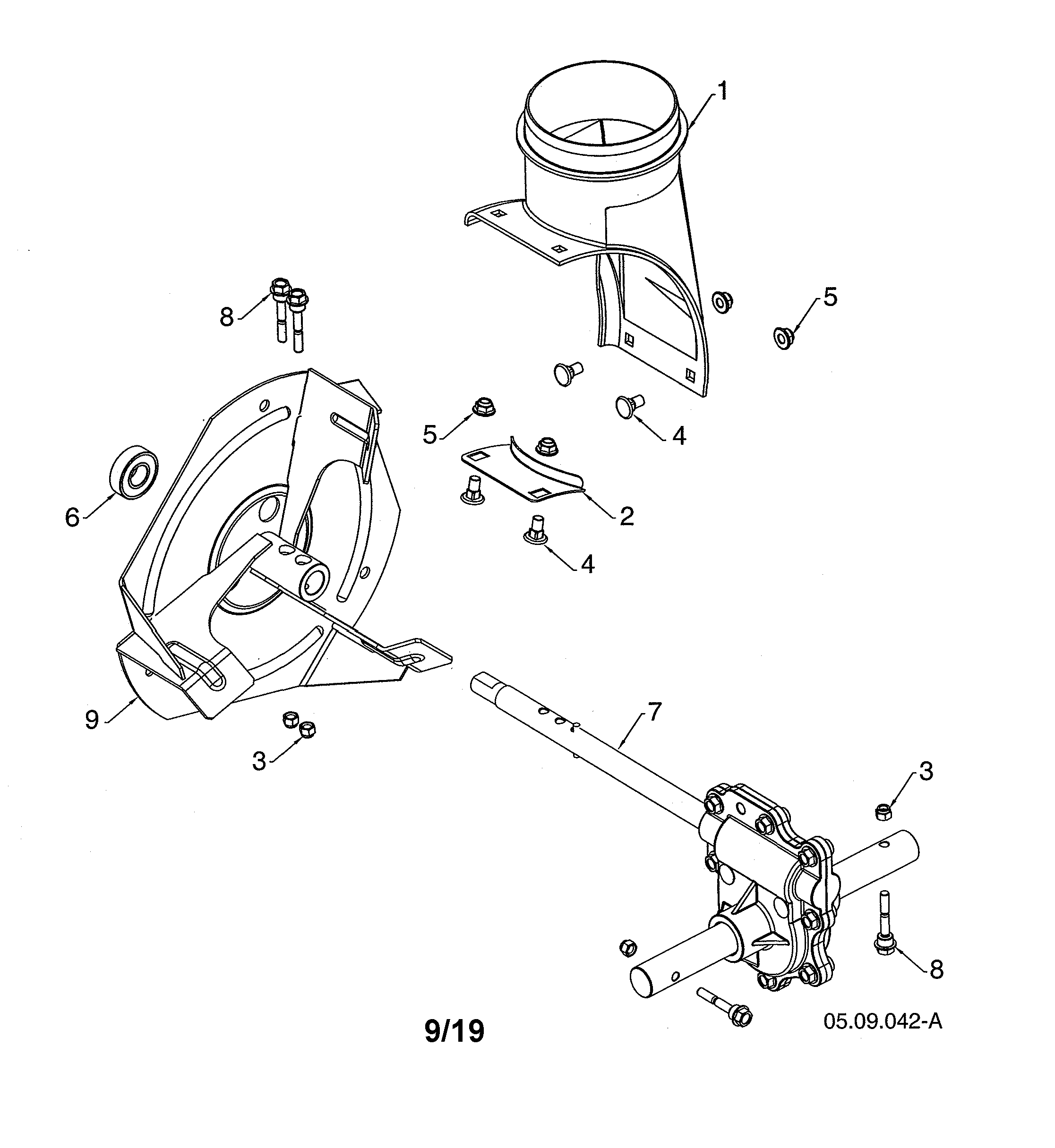 Husqvarna 96193010106 chute/gearbox/impeller diagram