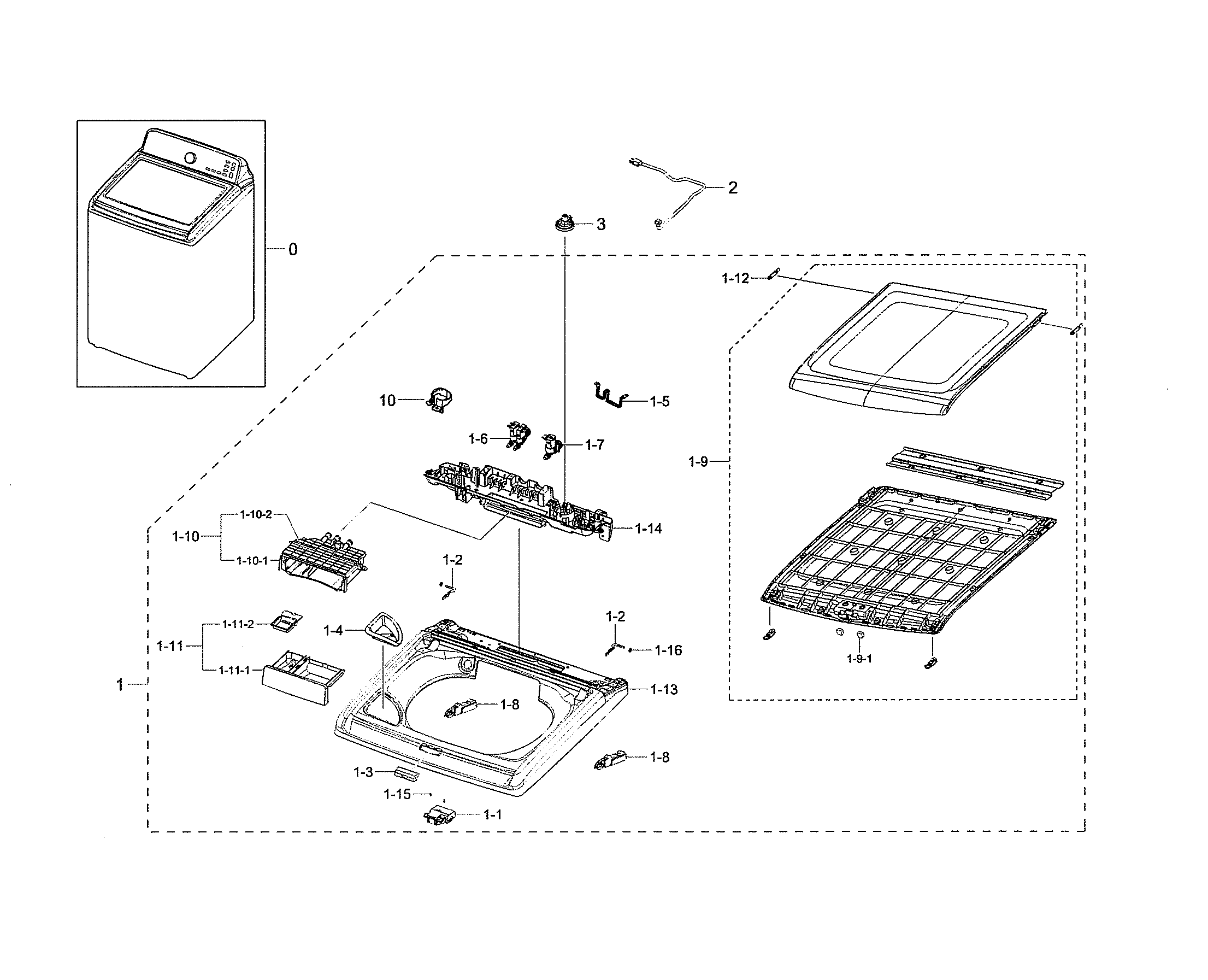 Samsung WA40J3000AW/AA-13 cover top parts diagram