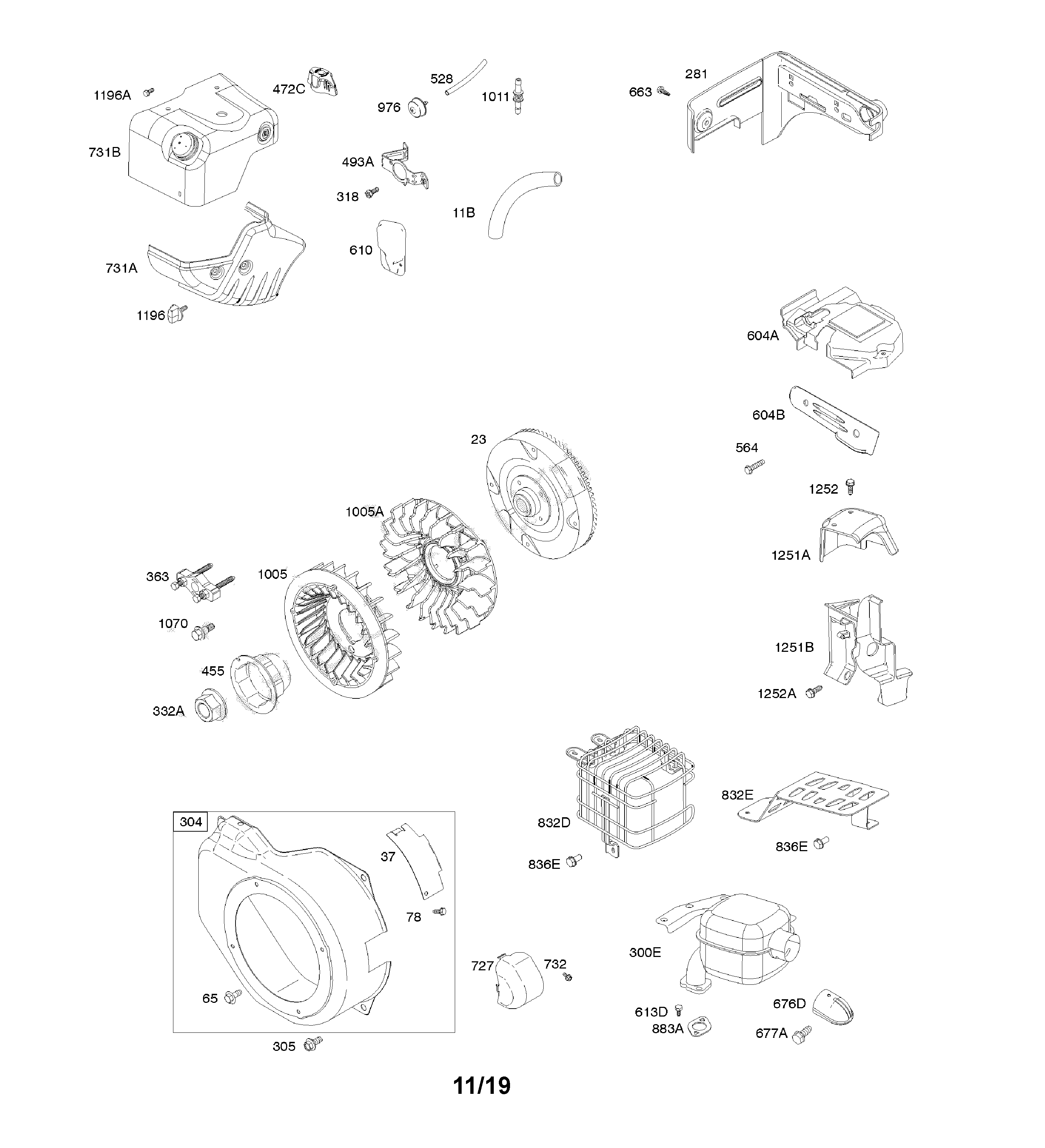 Poulan 12527HVX-96195001800 blower housing/shrouds/exhaust system diagram