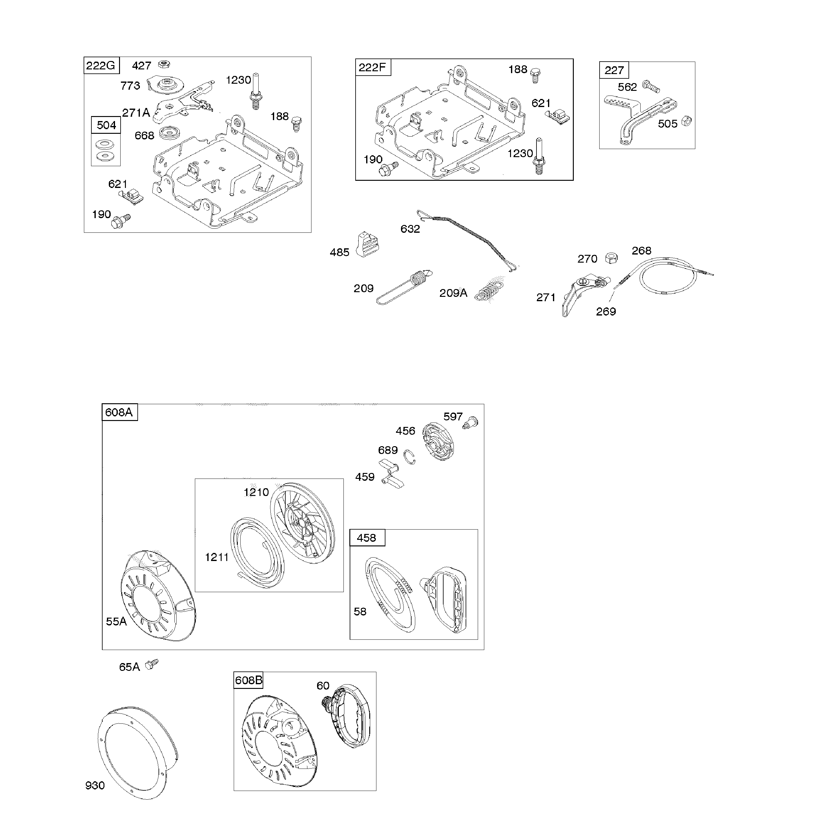 Poulan 12527HVX-96195001800 controls/flywheel/governor spring/rewind starter diagram