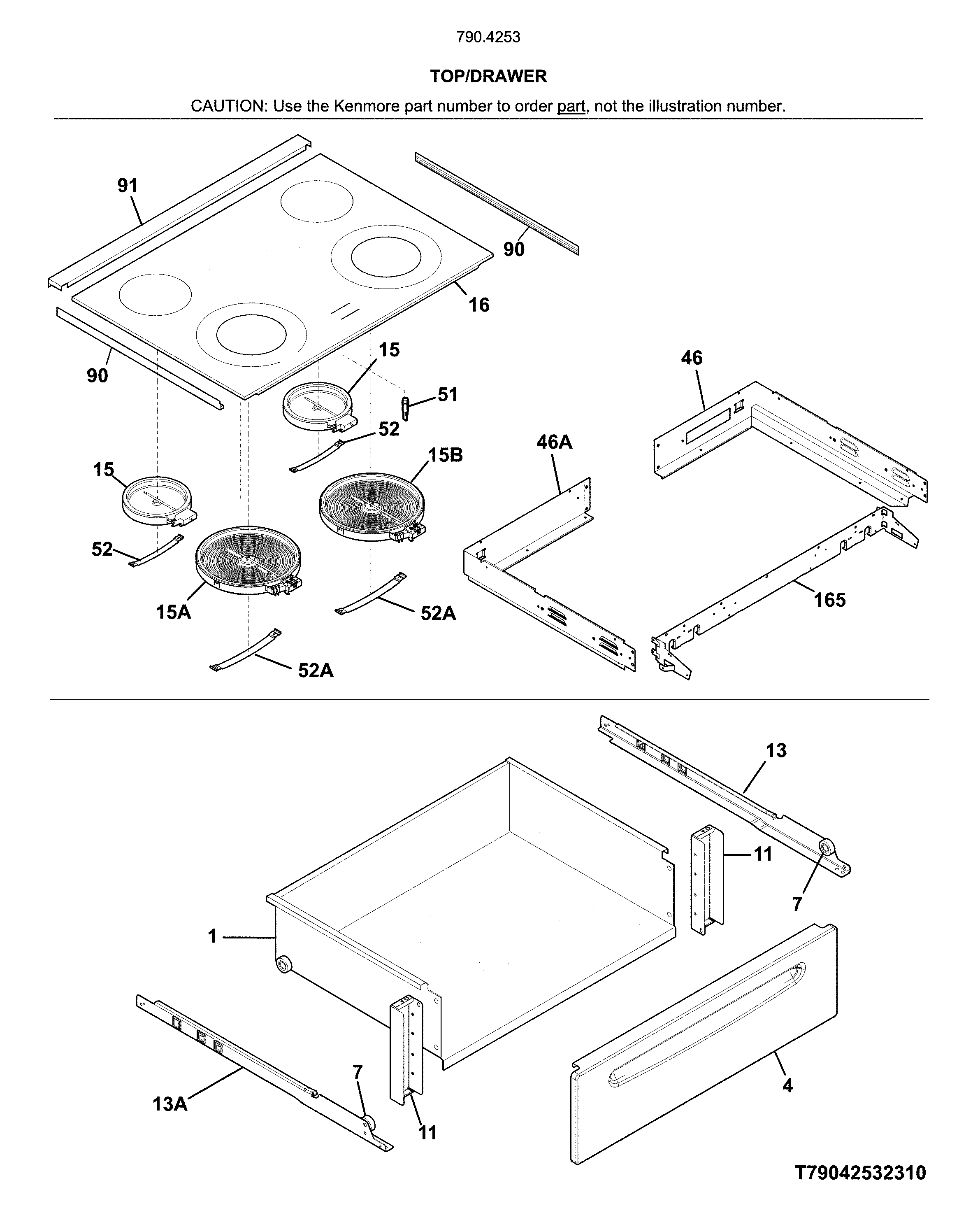 Kenmore 79042531311 top/drawer diagram