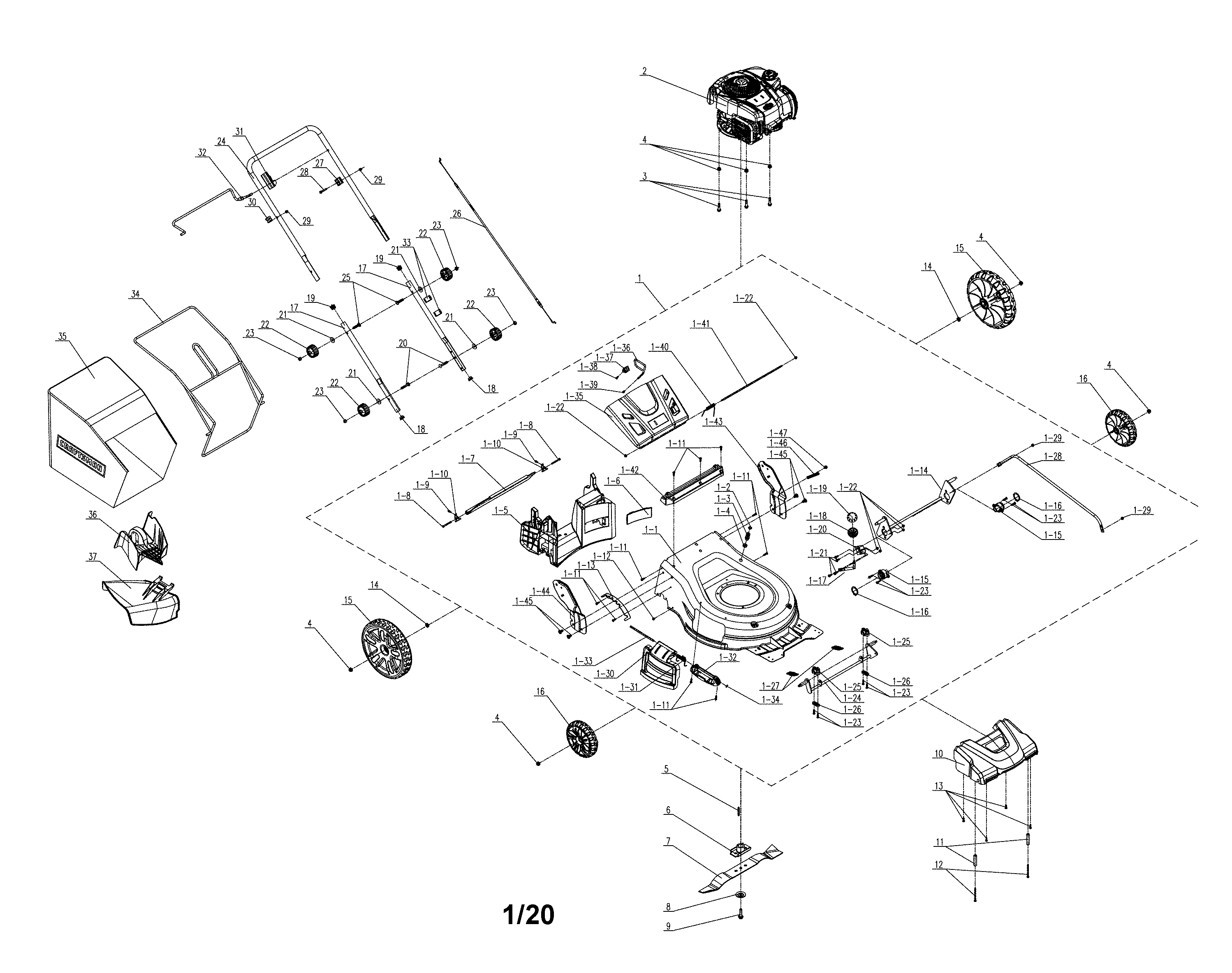 Craftsman 154374610 lawn mower diagram
