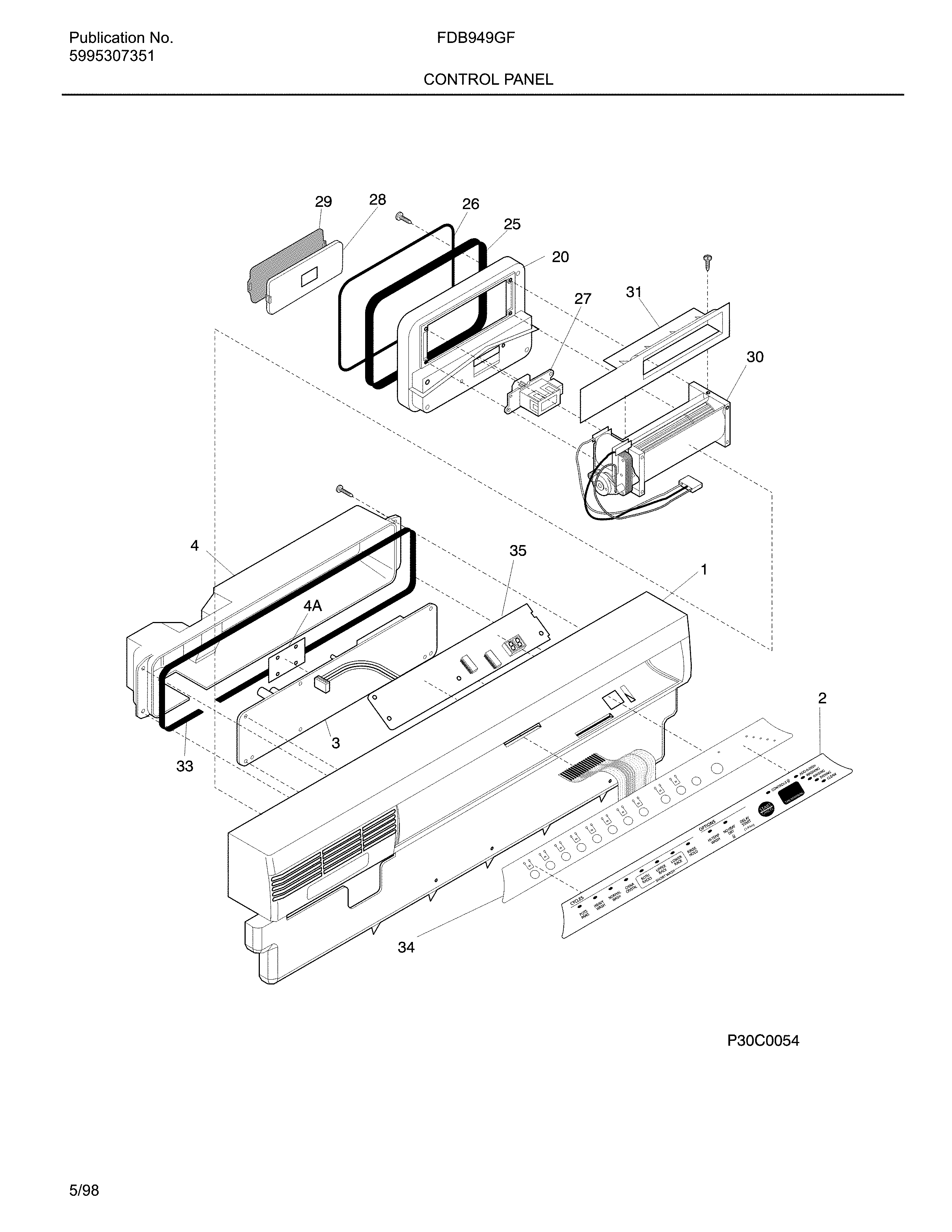 Frigidaire FDB949GFB2 control panel diagram