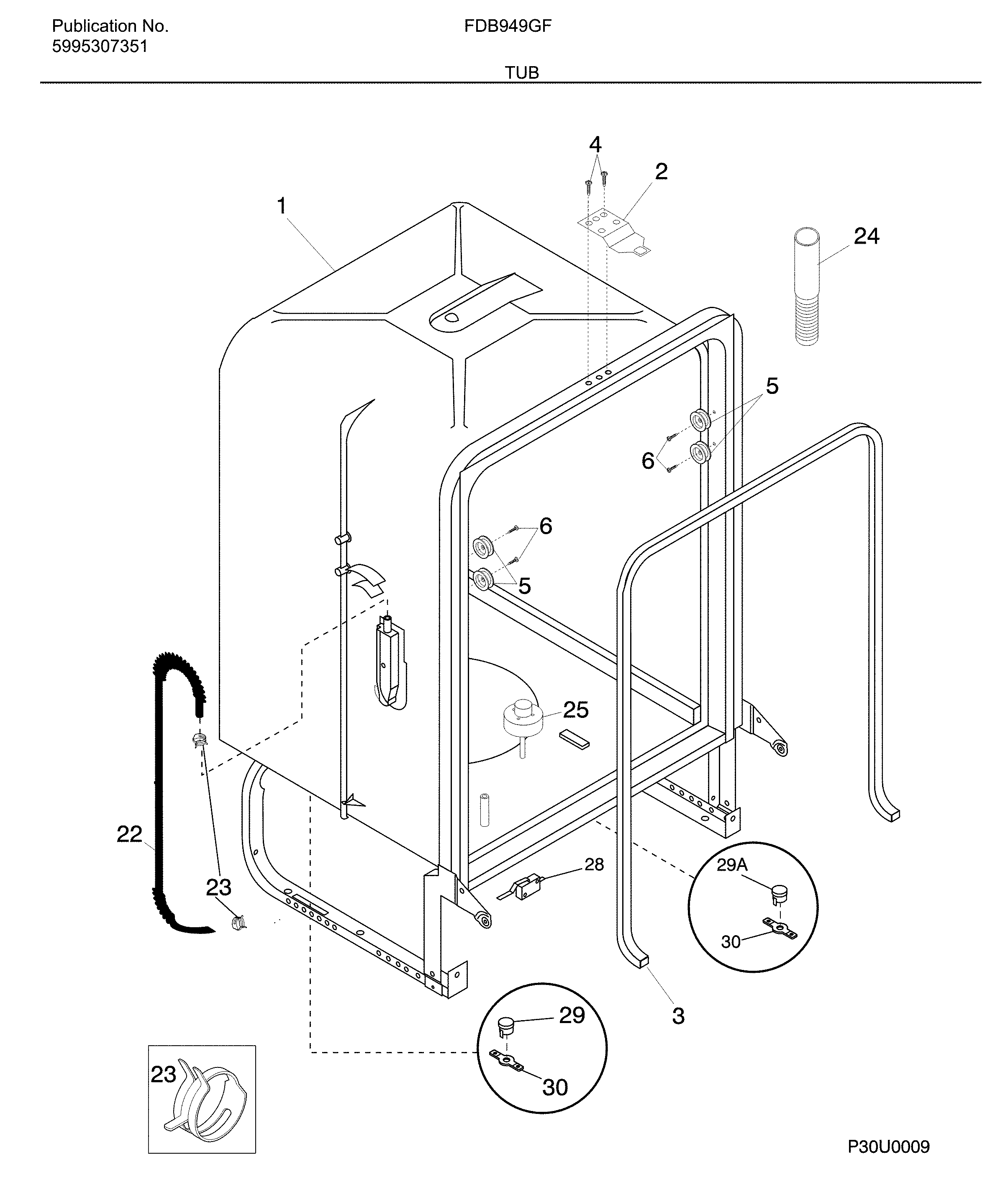Frigidaire FDB949GFB2 tub diagram
