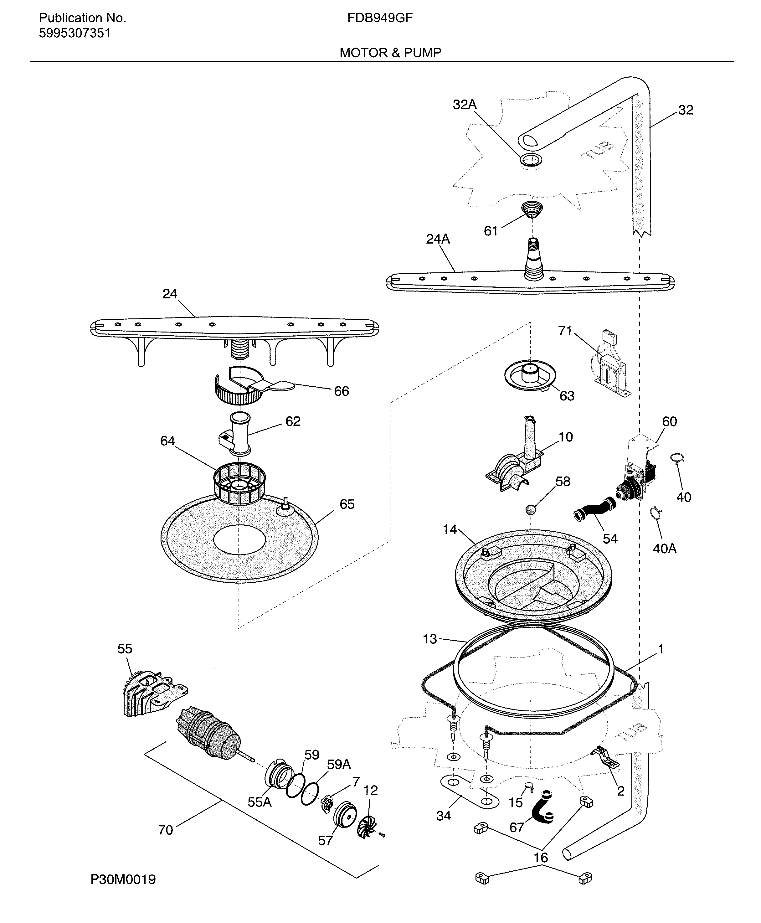 Frigidaire FDB949GFB2 motor & pump diagram