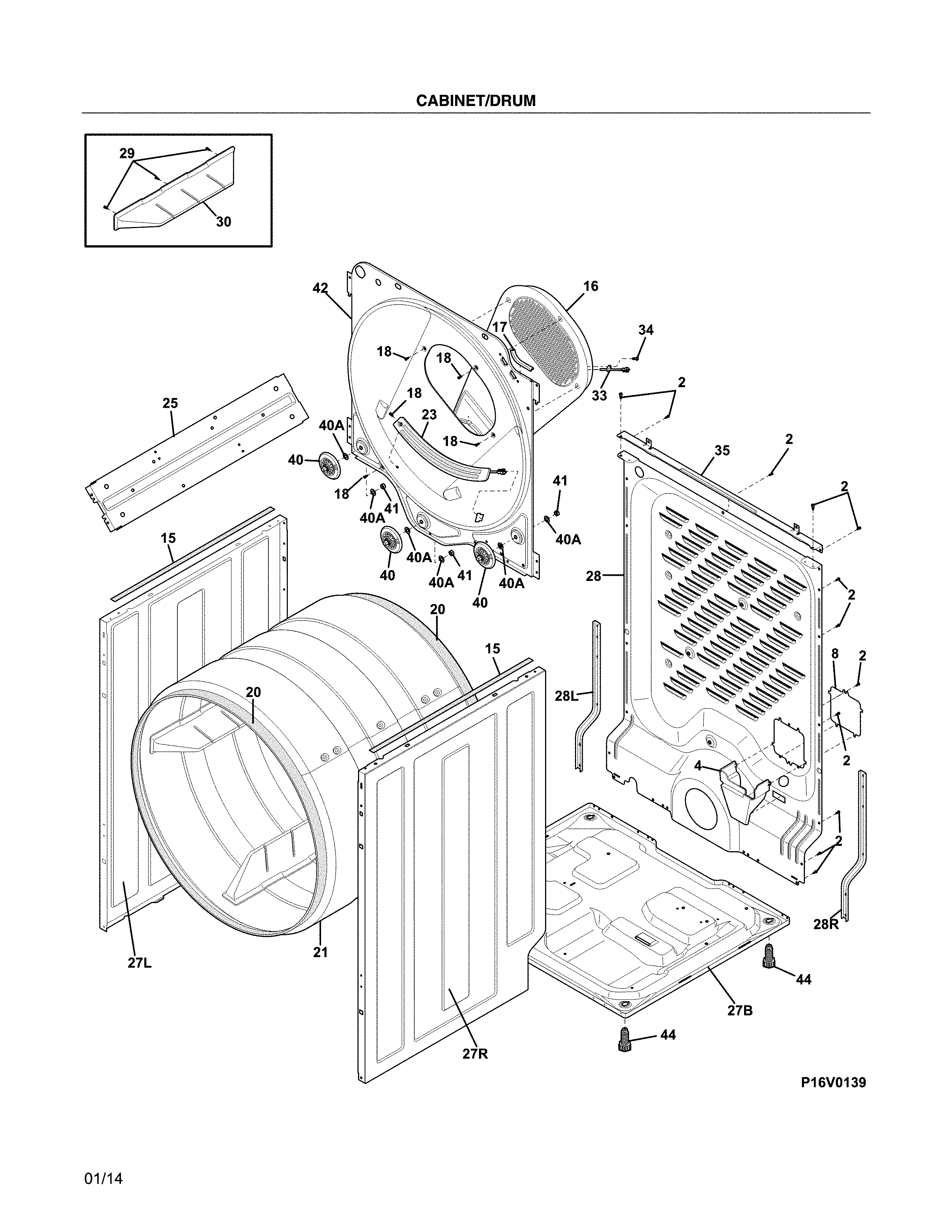 Frigidaire FAQE7111LW1 cabinet/drum diagram