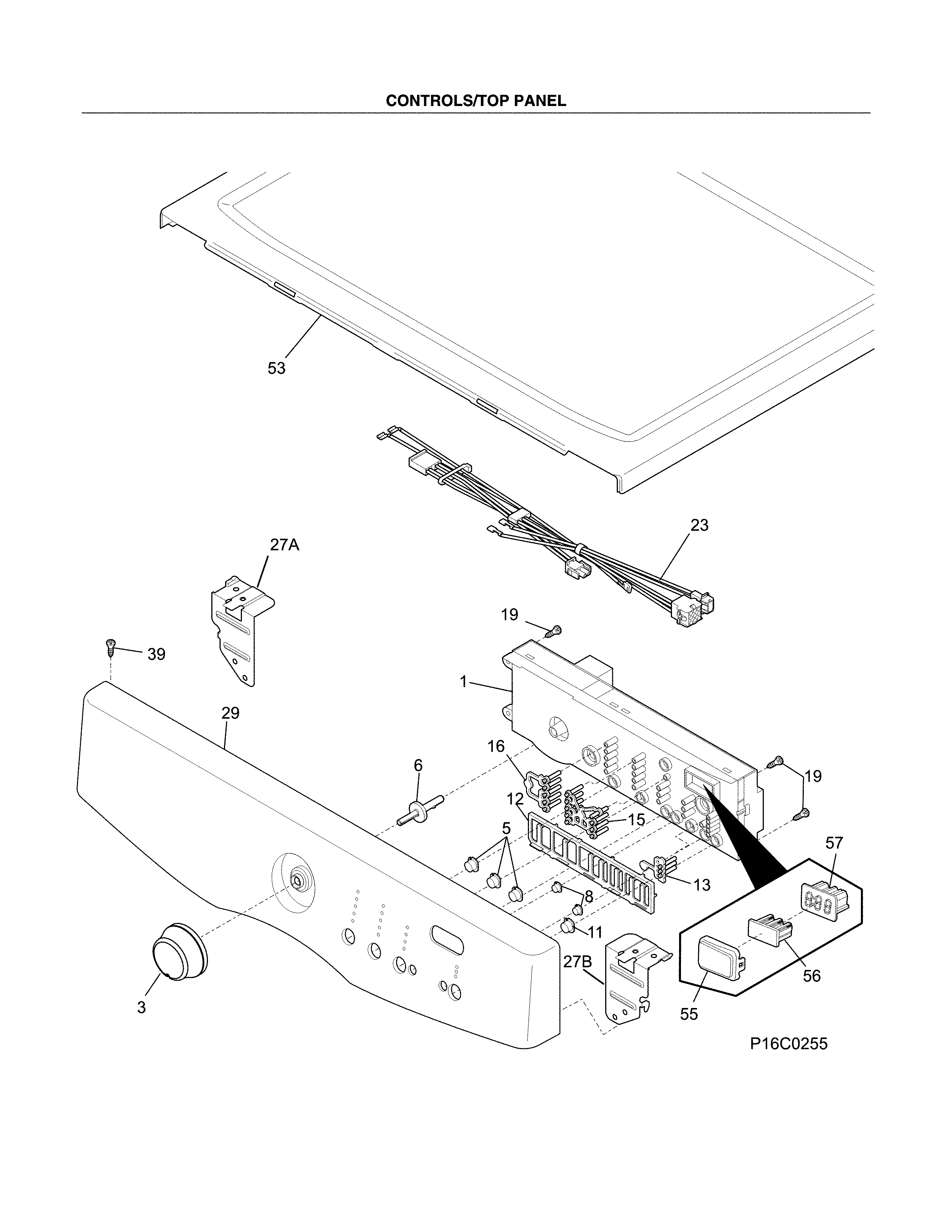 Frigidaire FAQE7111LW1 controls/top panel diagram
