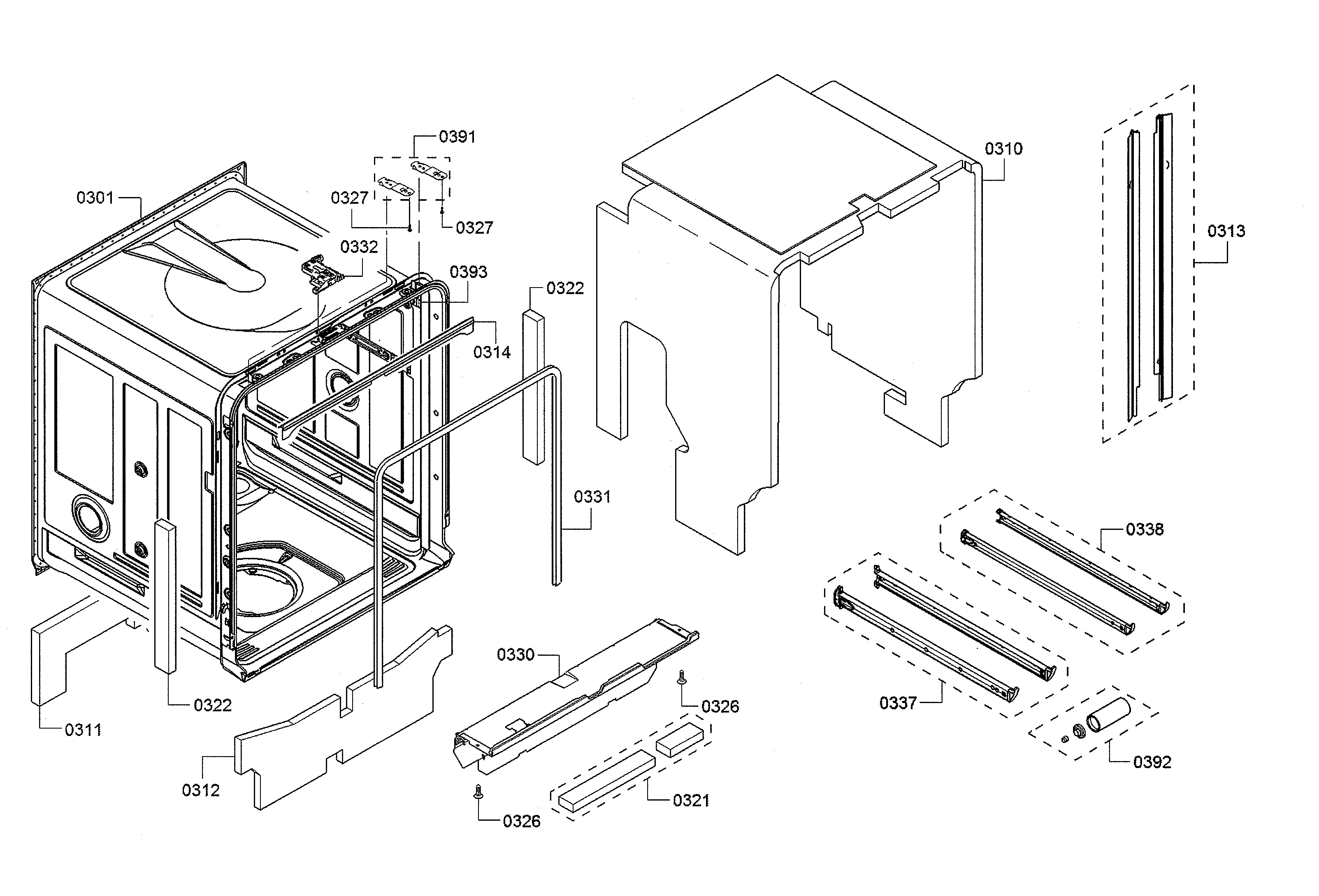 Bosch SHPM78W55N/10 tub/trim diagram