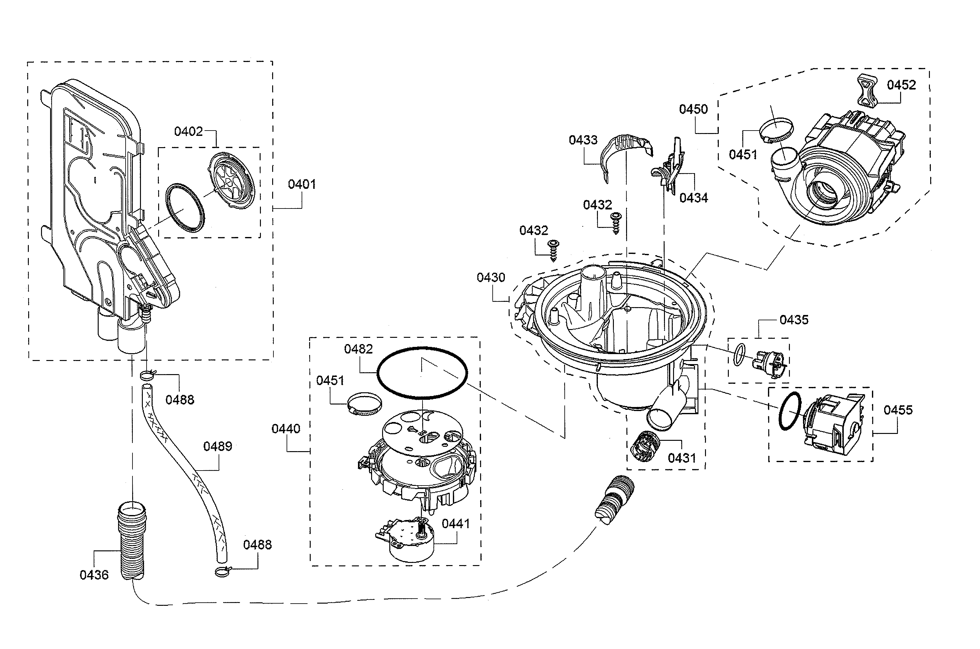 Bosch SHPM78W55N/10 water inlet/heat pump/sump diagram
