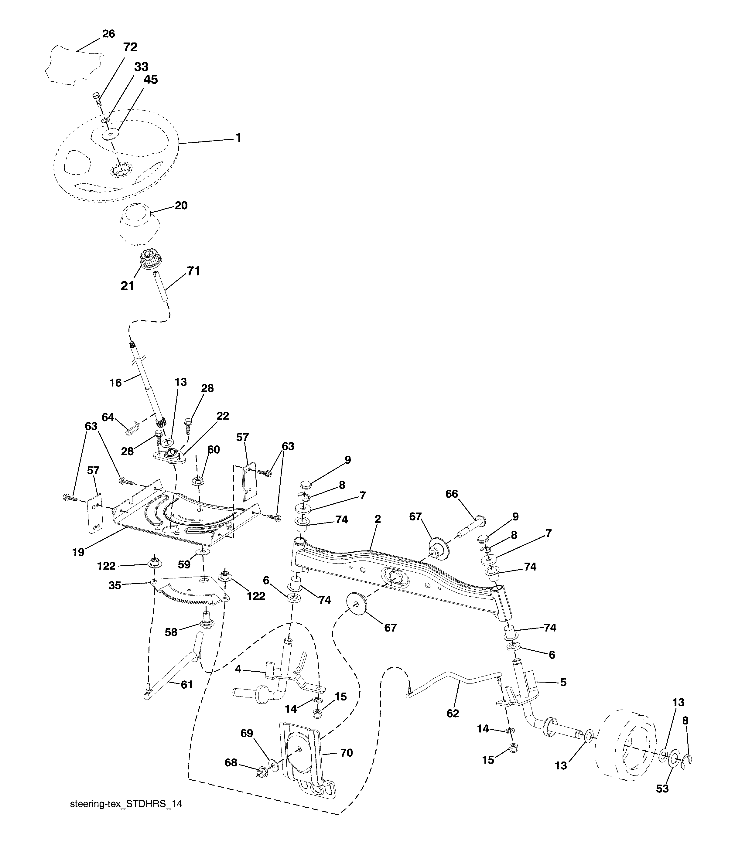 Ariens A21A42-96046005400 steering assembly diagram