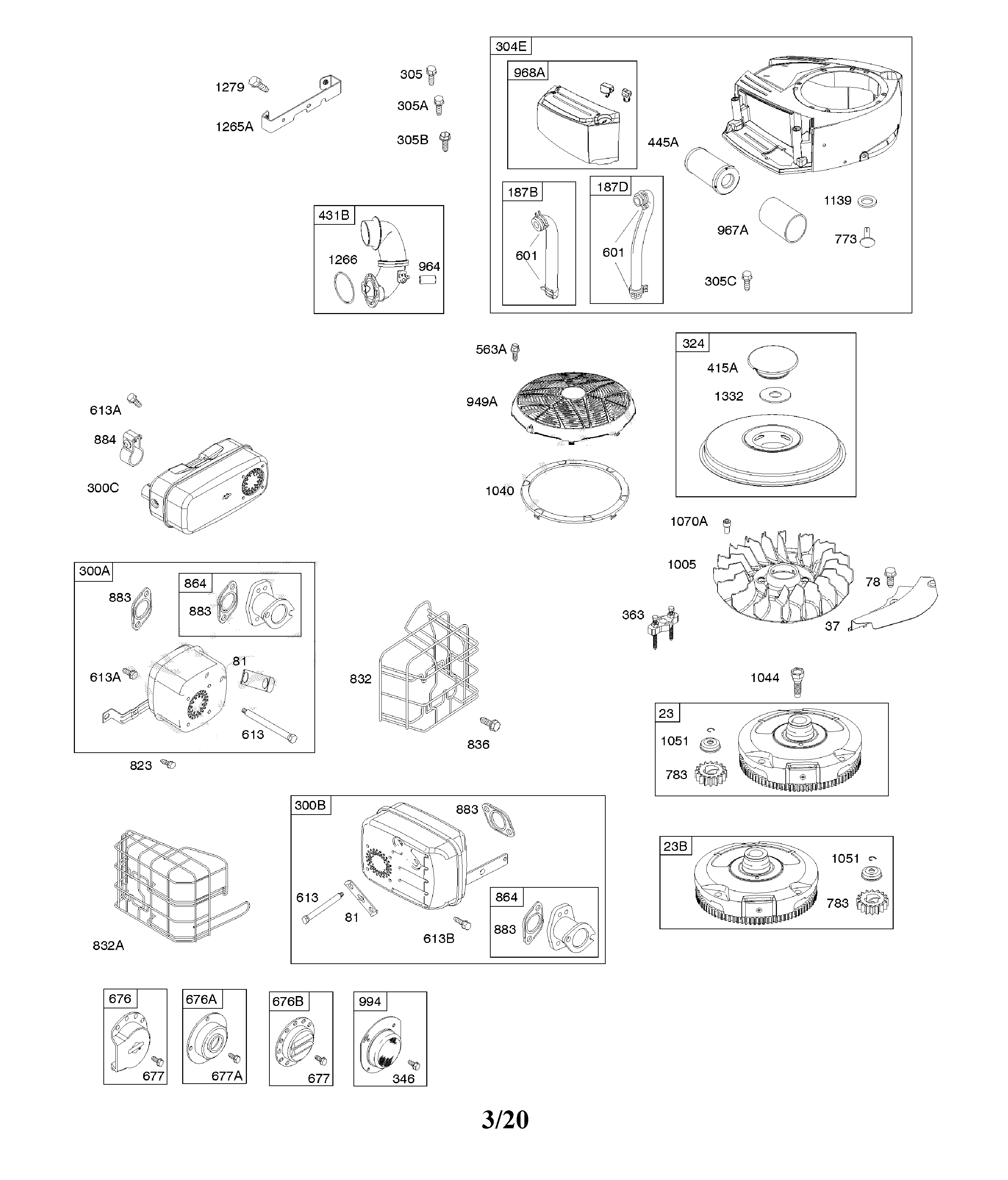 Ariens A21A42-96046005400 air cleaner/blower housing/exhaust/flywheel diagram