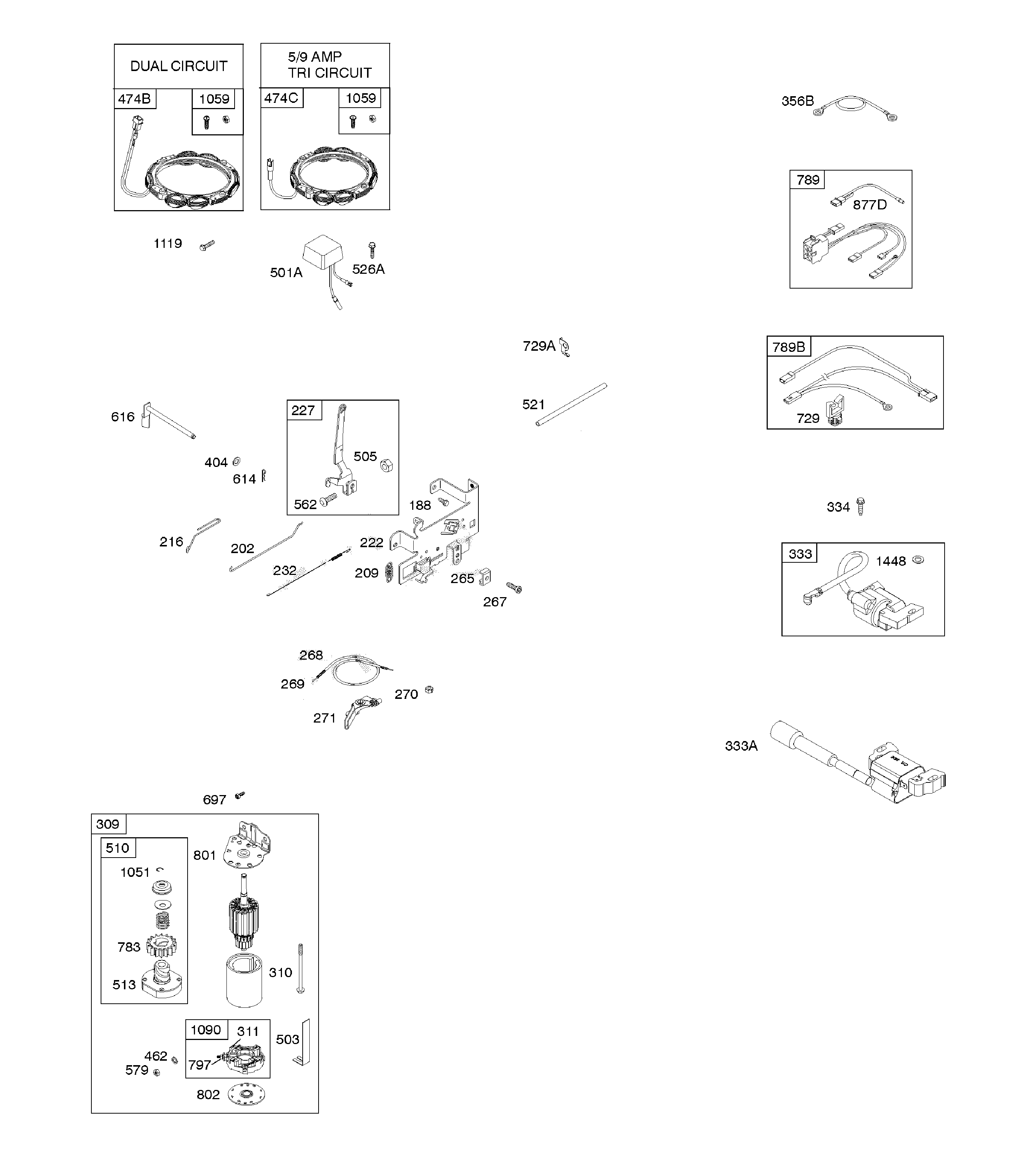 Ariens A21A42-96046005400 alternator/controls/electric starter/ignition diagram