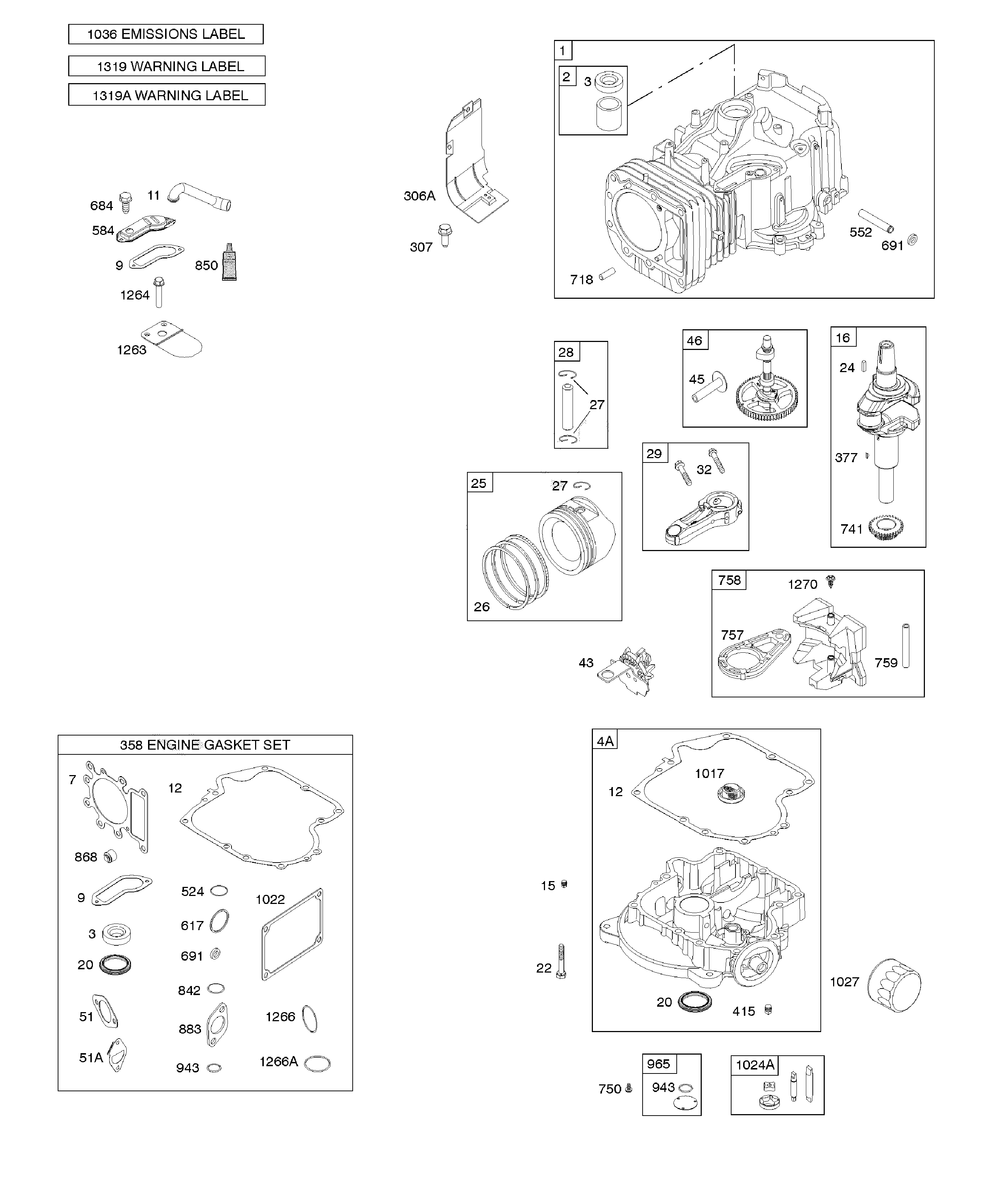 Ariens A21A42-96046005400 camshaft/crankshaft/cylinder/engine sump diagram