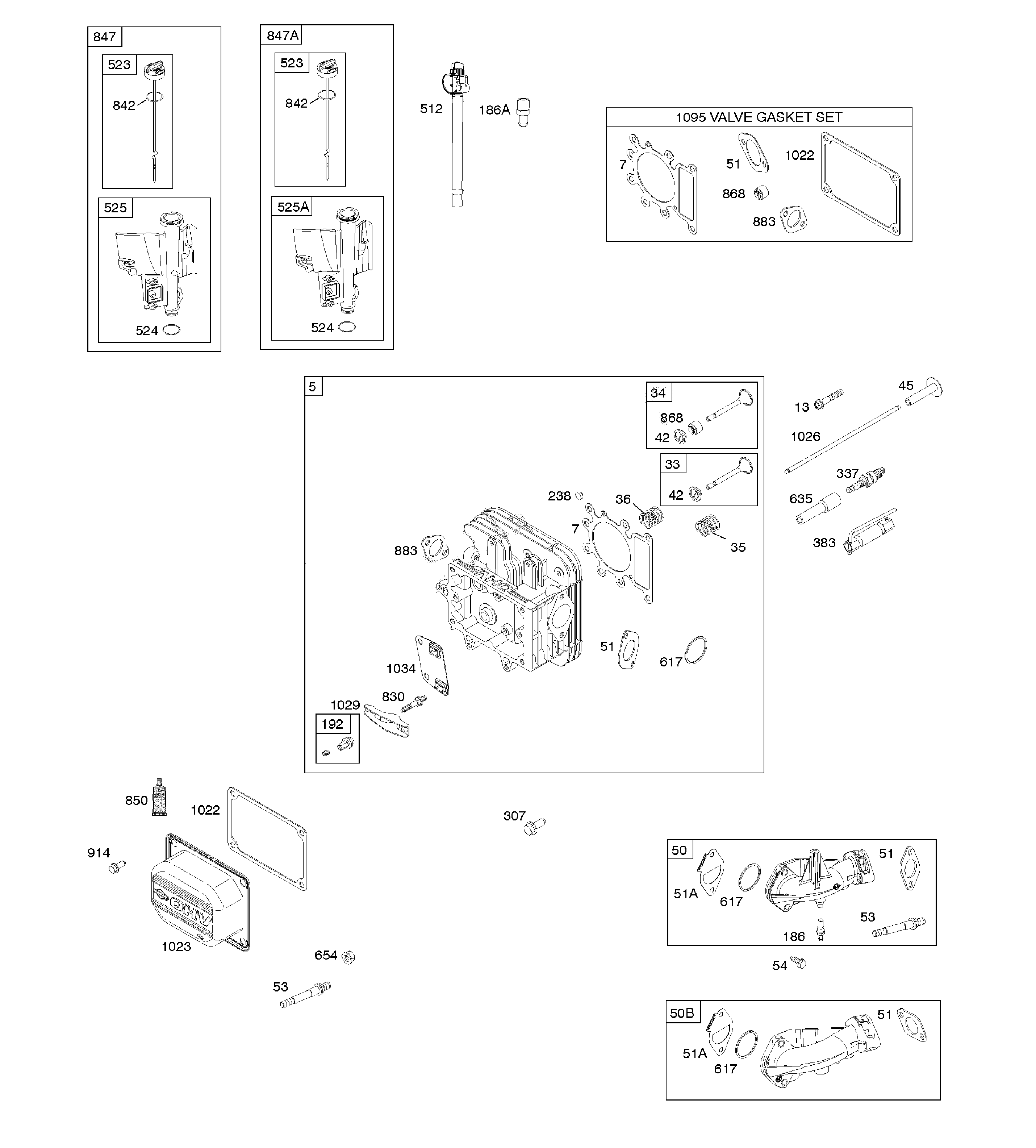 Ariens A21A42-96046005400 cylinder head/gasket set-valve/intake manifold diagram