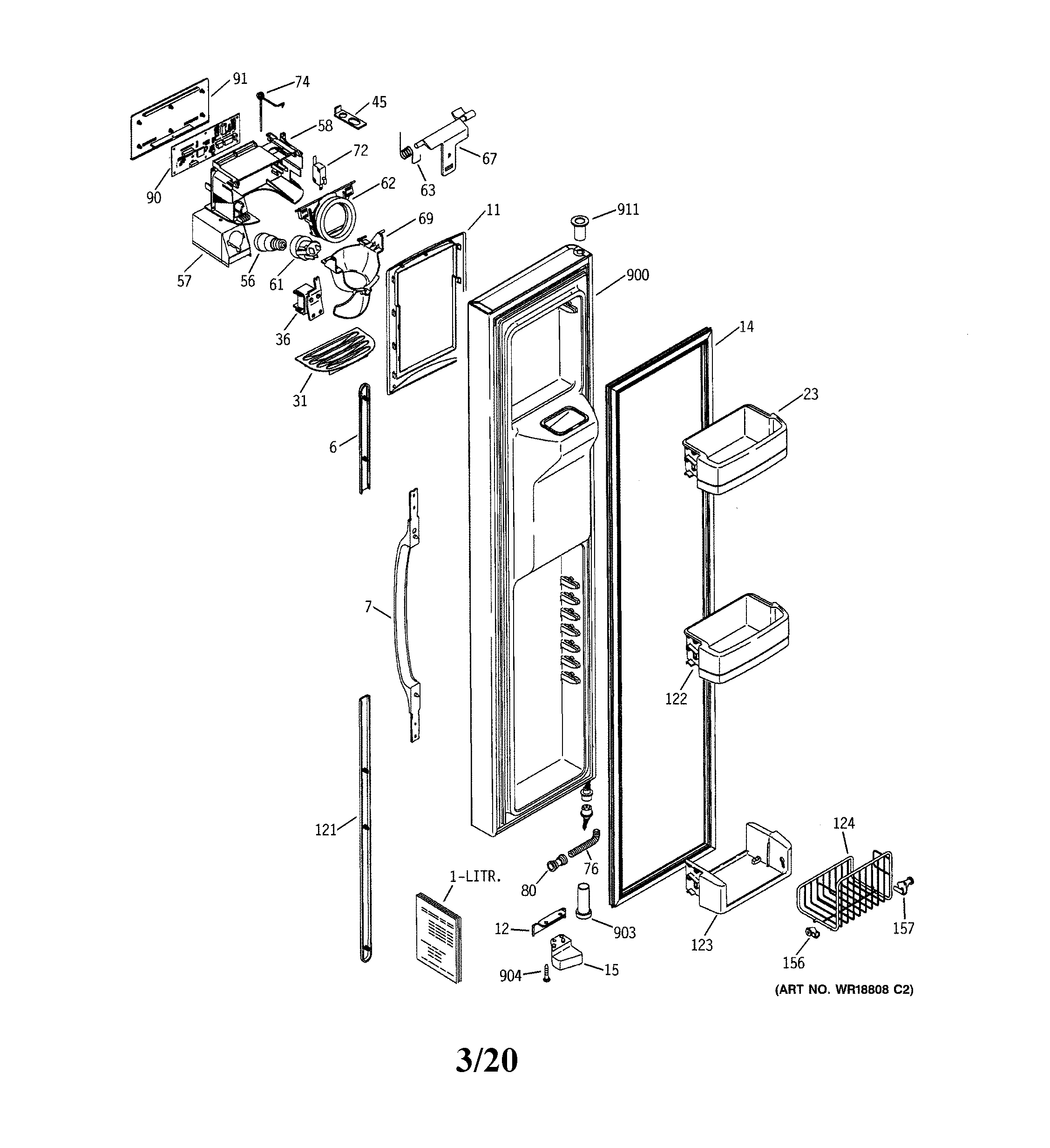 GE GSS25LGMAWW freezer door diagram
