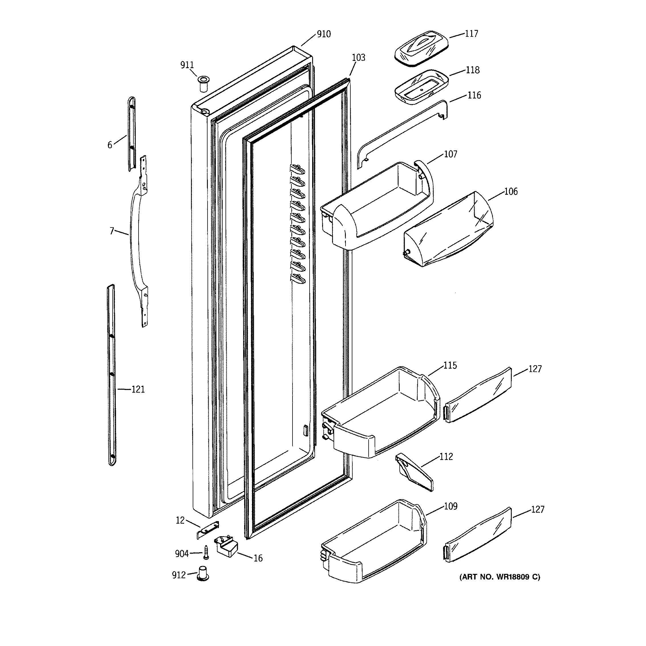 GE GSS25LGMAWW fresh food door diagram