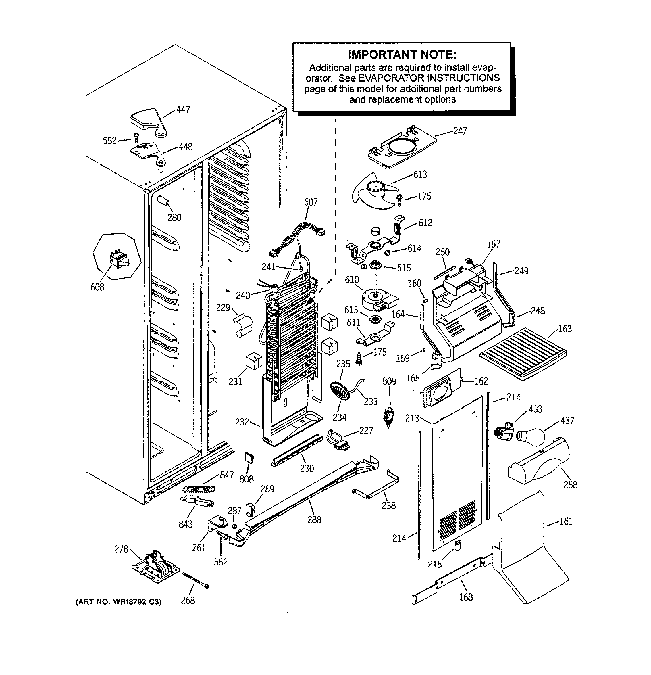 GE GSS25LGMAWW freezer section diagram