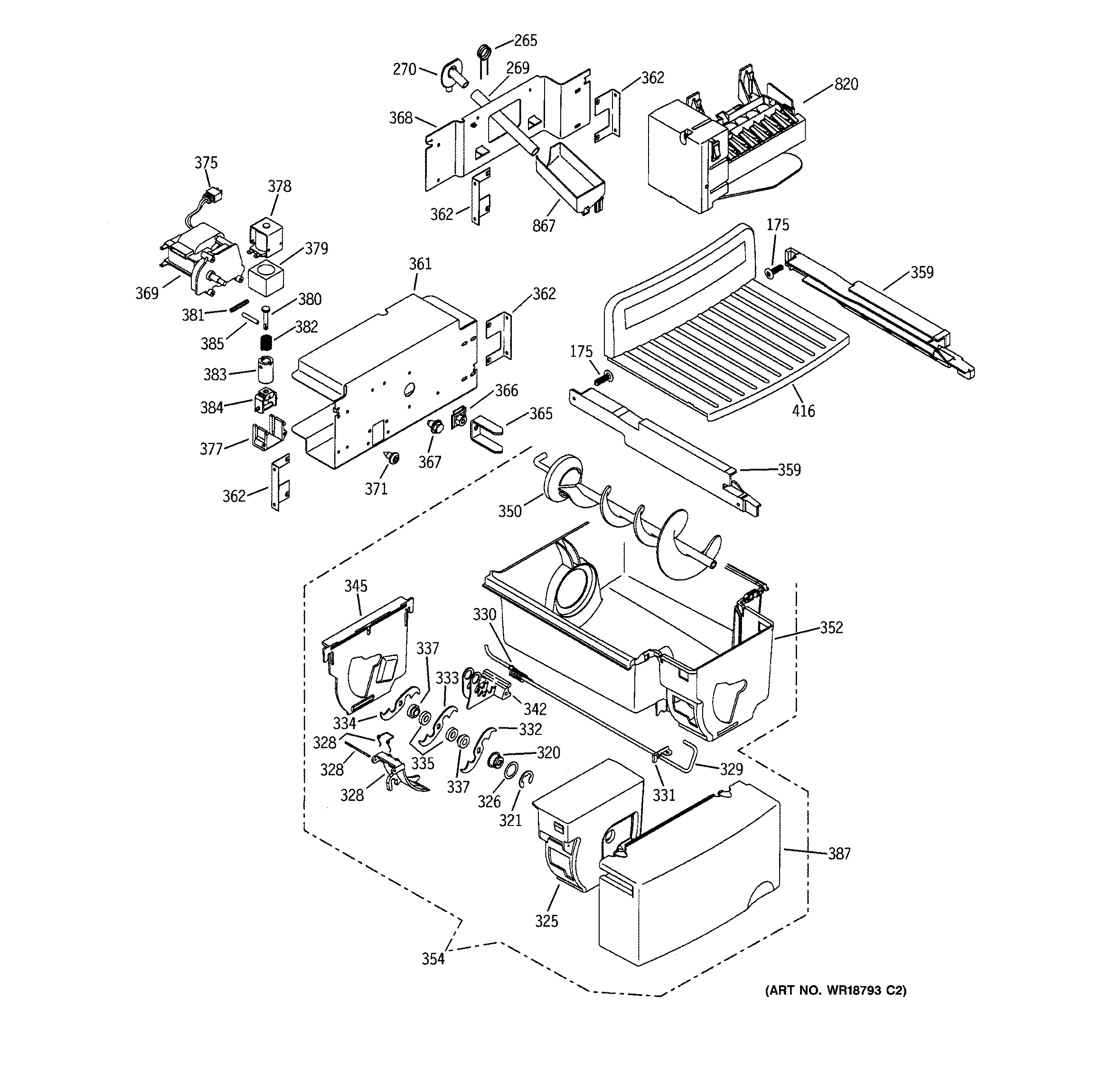 GE GSS25LGMAWW icemaker & dispenser diagram