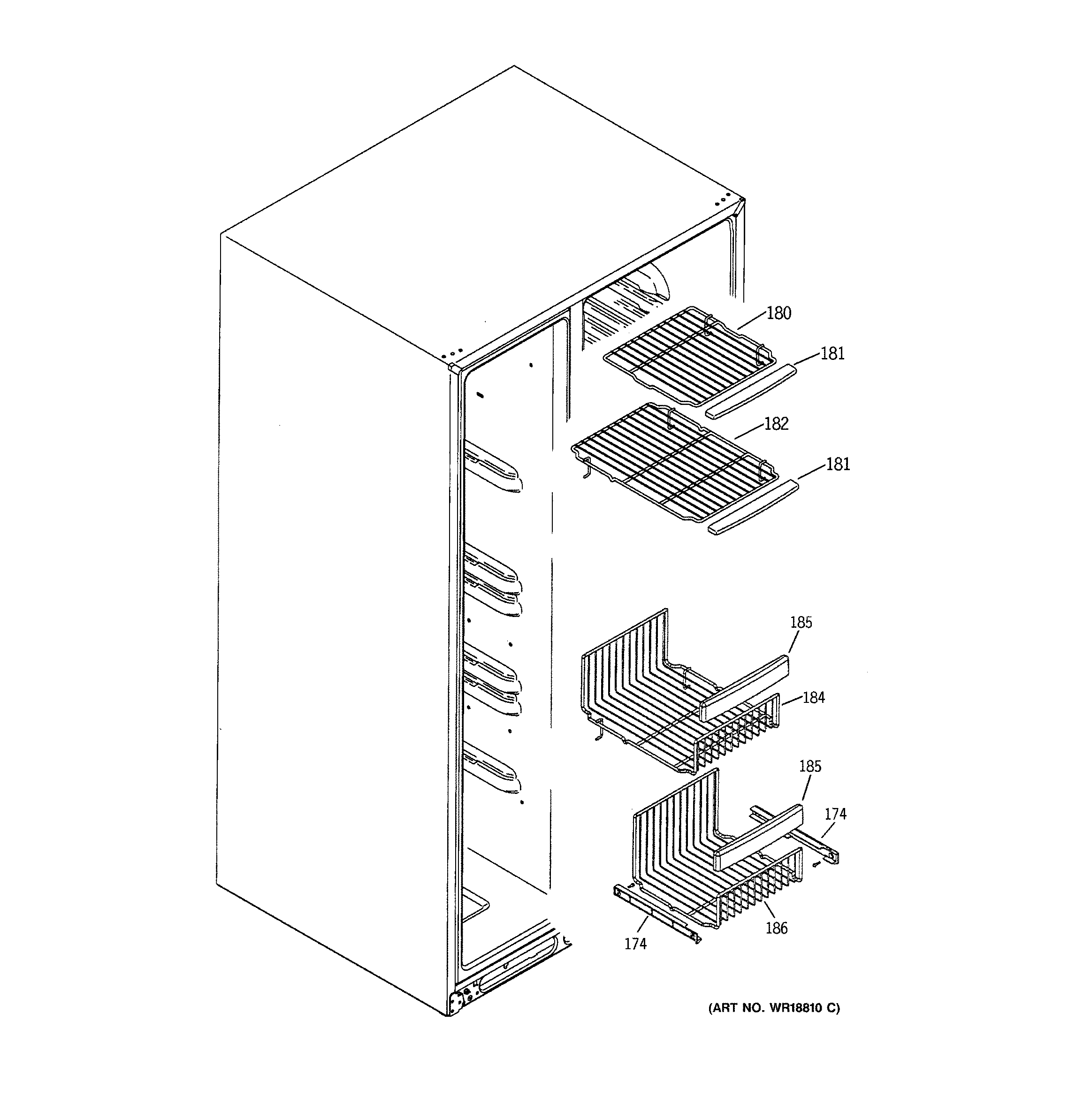 GE GSS25LGMAWW freezer shelves diagram